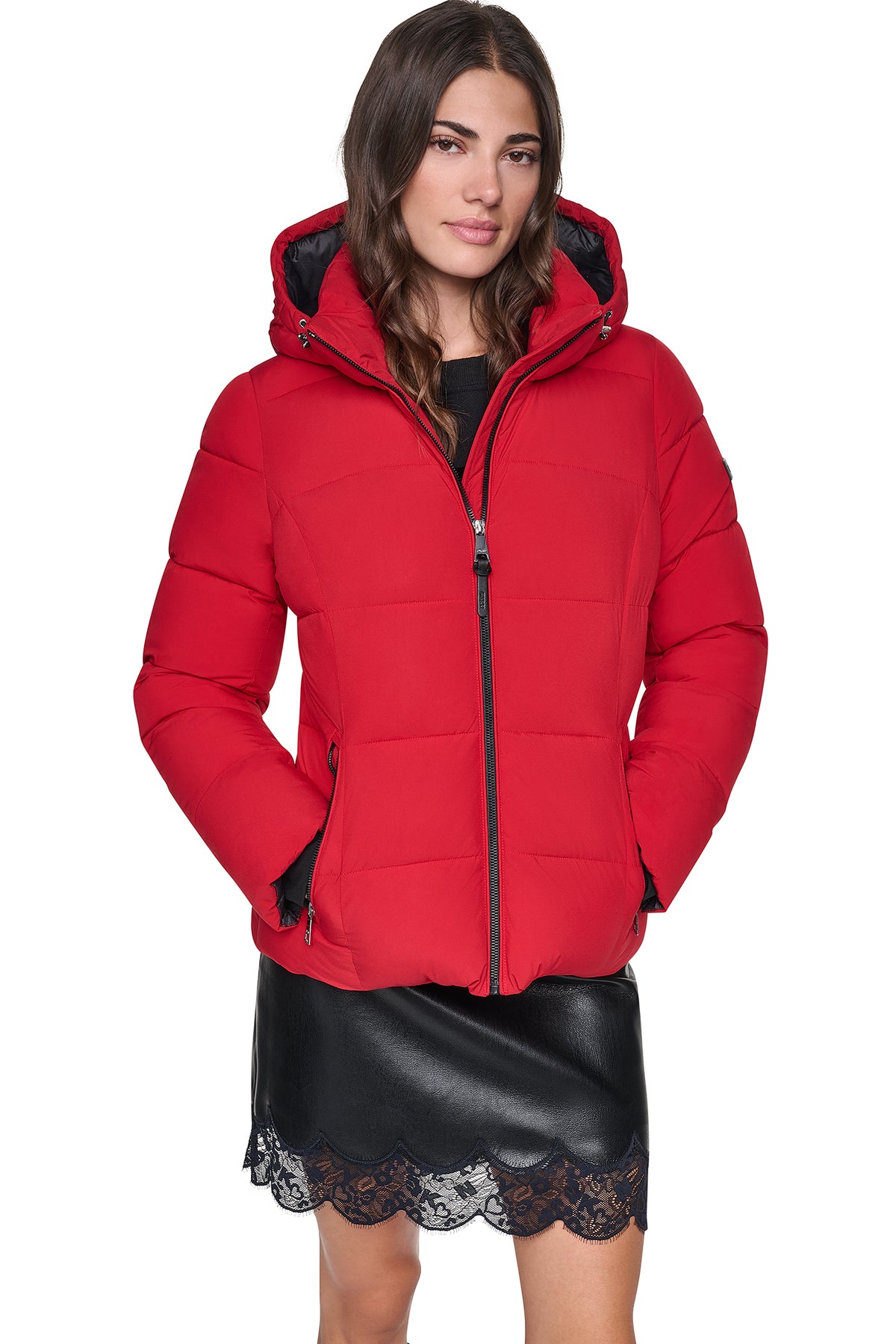STRETCH HOODED PUFFER JACKET VIEW 1