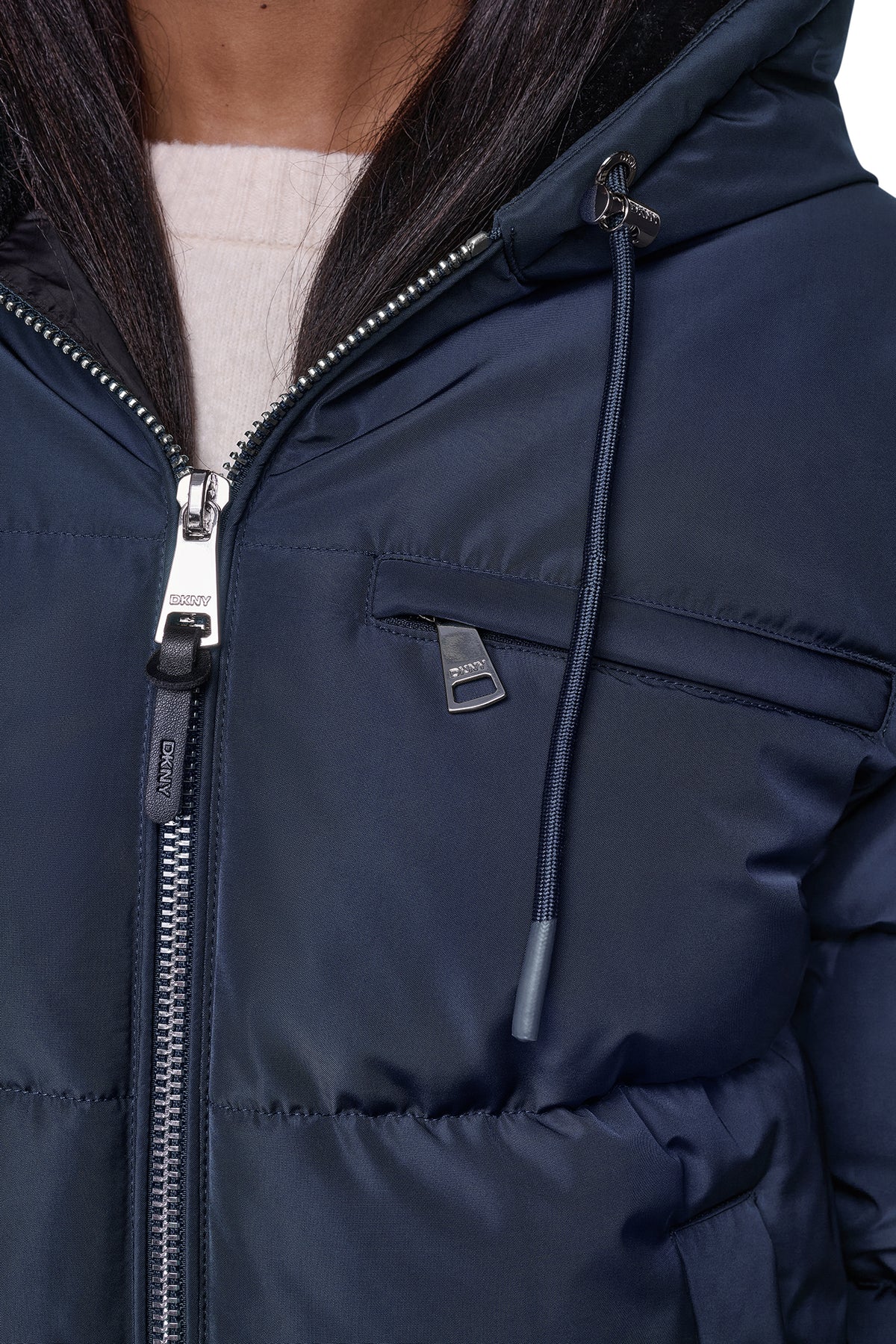 CONTRAST LINED SHORT HOODED PUFFER VIEW 2