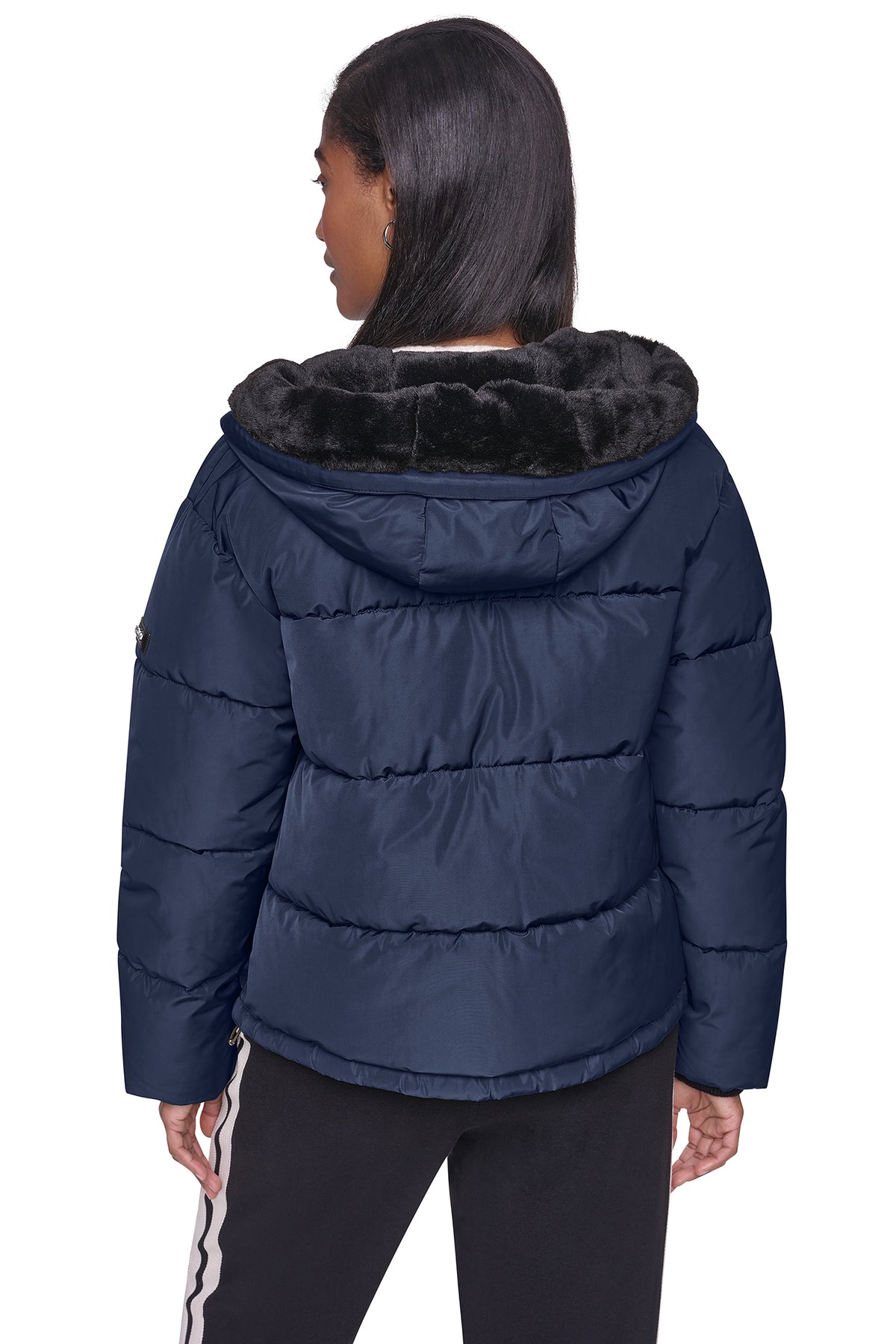 CONTRAST LINED SHORT HOODED PUFFER VIEW 2