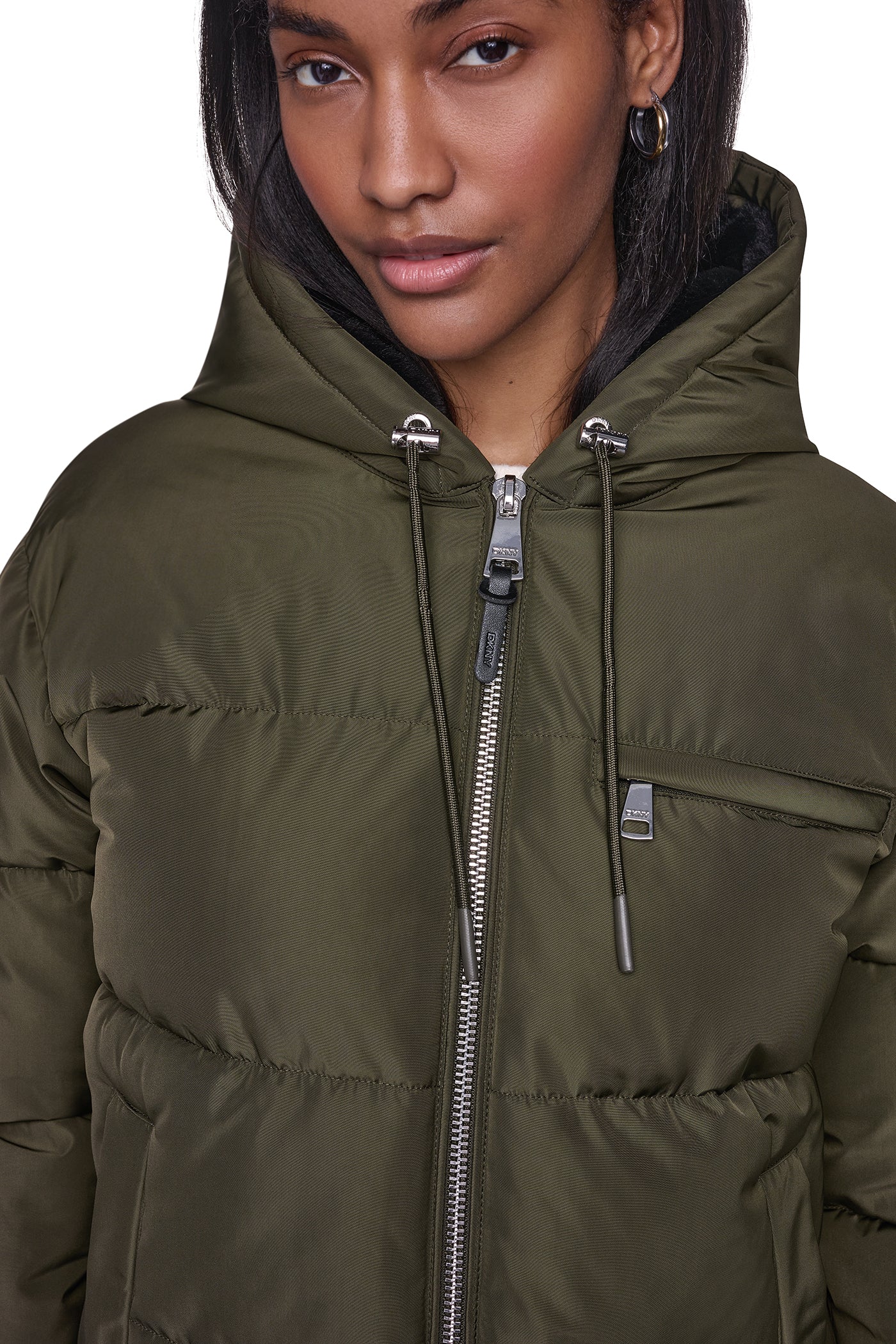 CONTRAST LINED SHORT HOODED PUFFER VIEW 6
