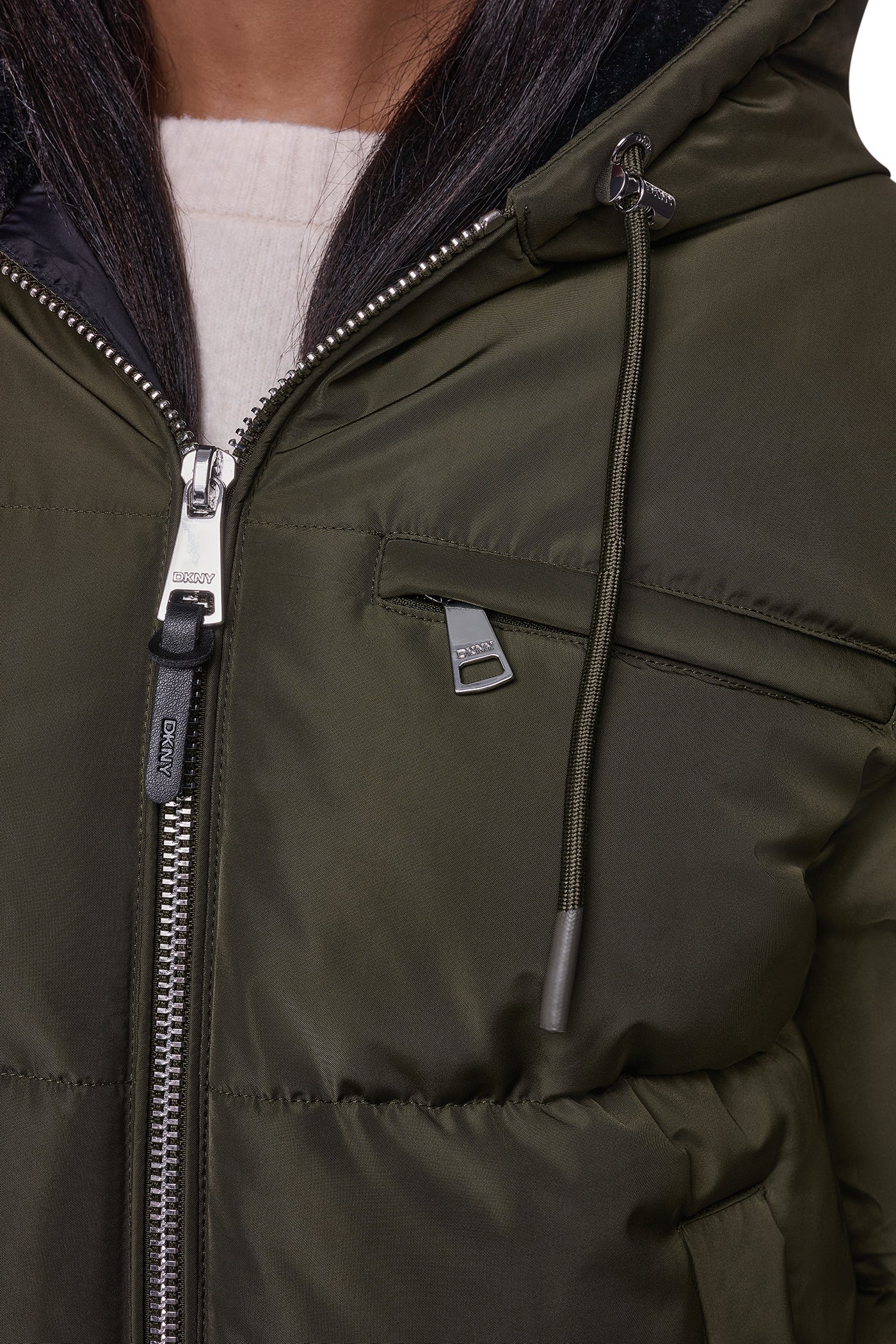 CONTRAST LINED SHORT HOODED PUFFER VIEW 7