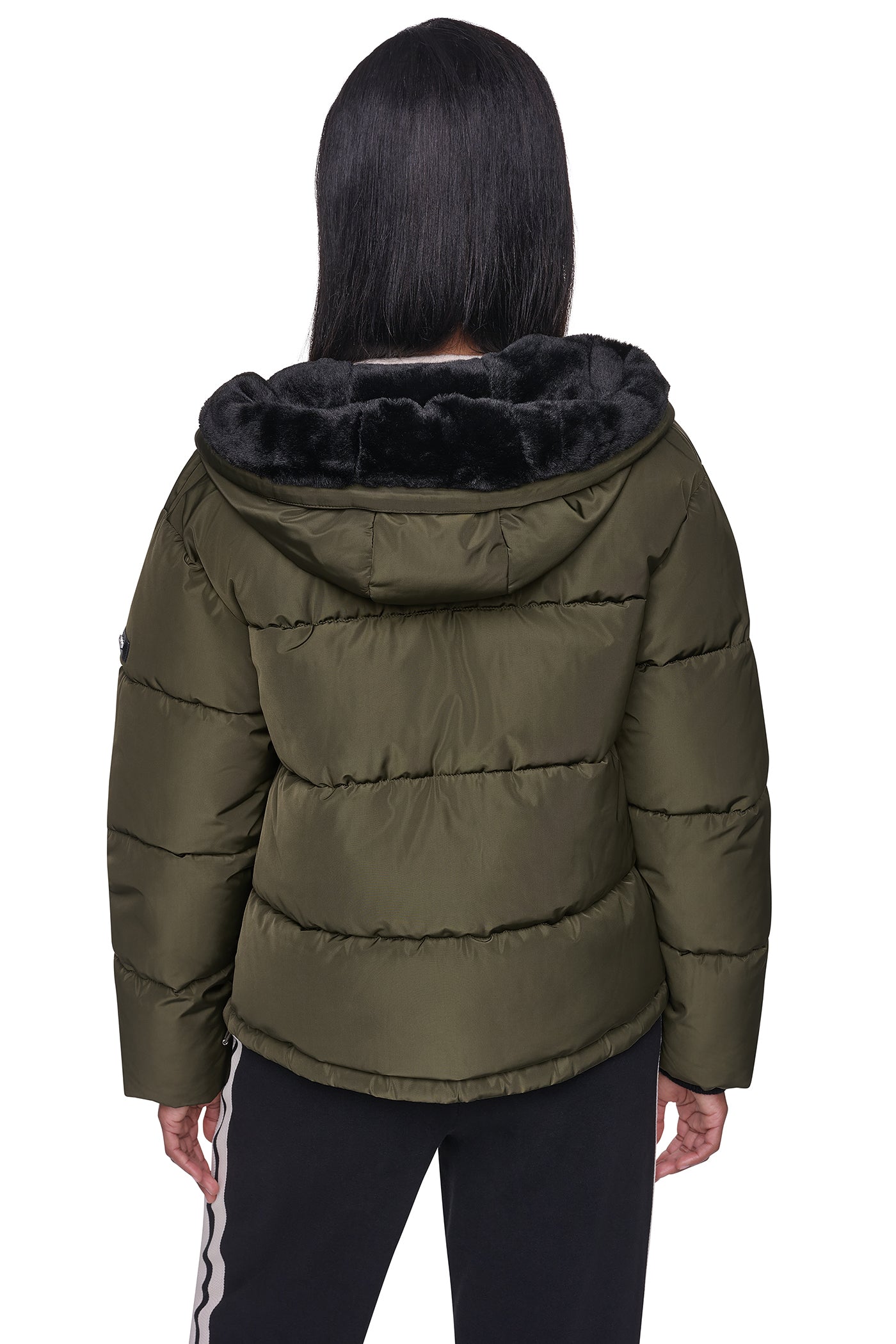 CONTRAST LINED SHORT HOODED PUFFER VIEW 3