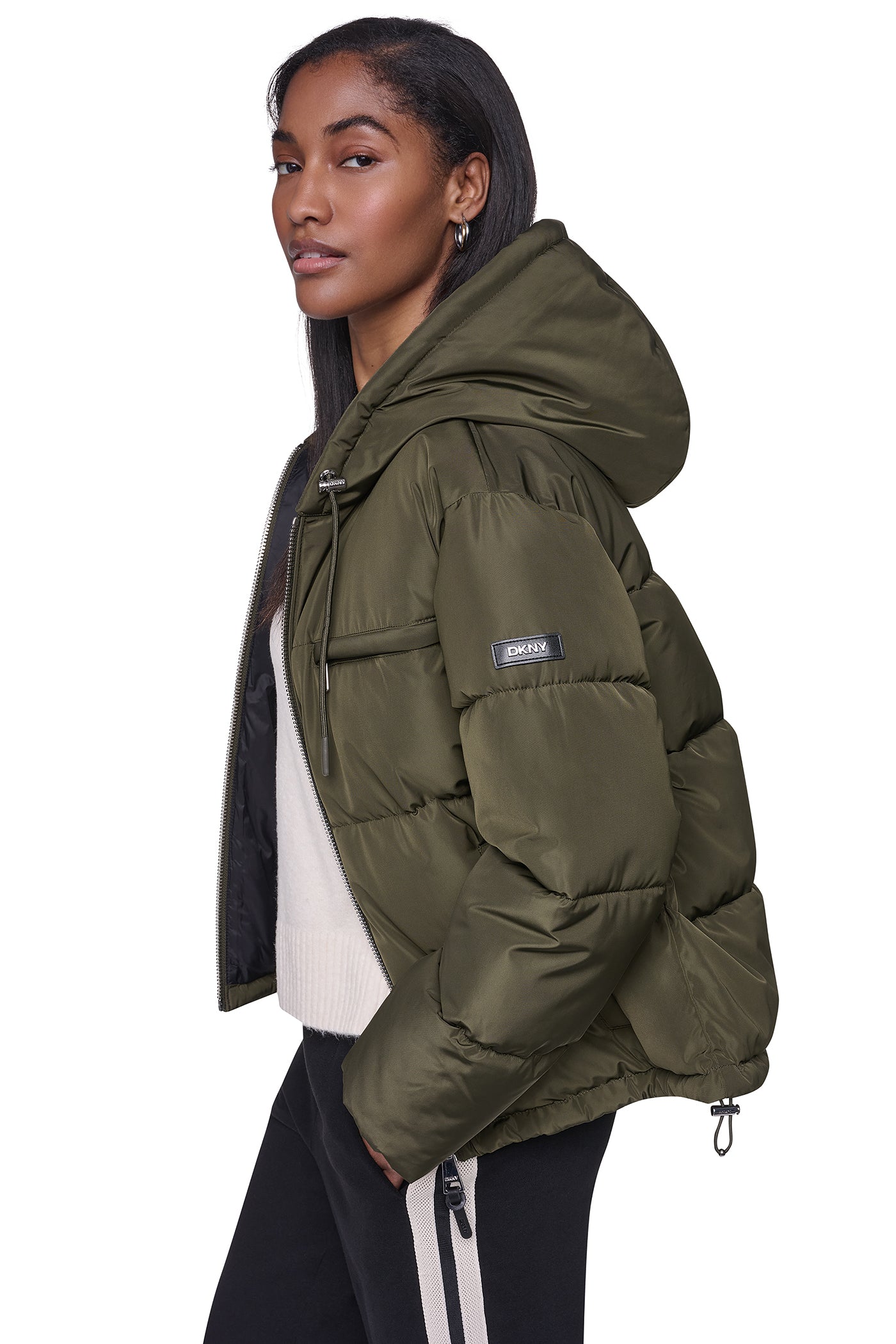 CONTRAST LINED SHORT HOODED PUFFER VIEW 4
