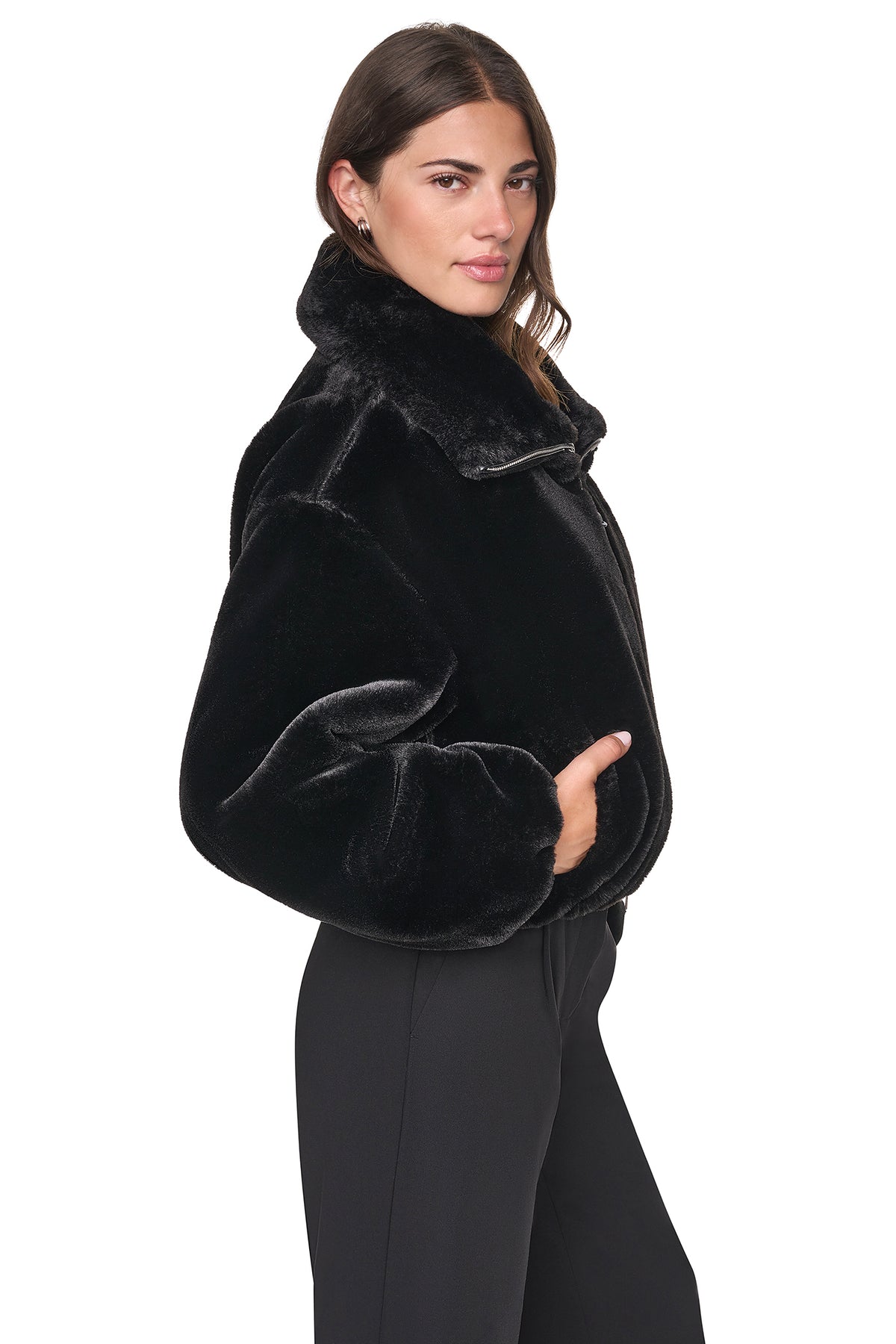FAUX FUR BUBBLE HEM JACKET VIEW 2
