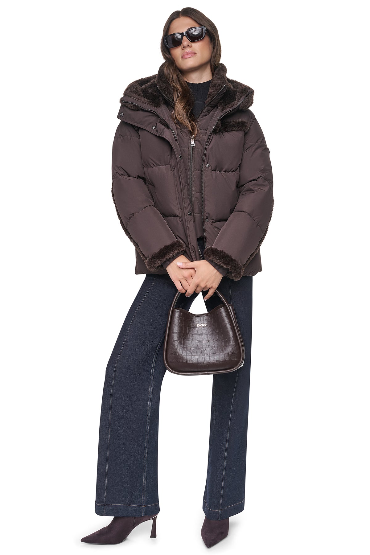 FAUX FUR TRIMMED HOODED PUFFER VIEW 2