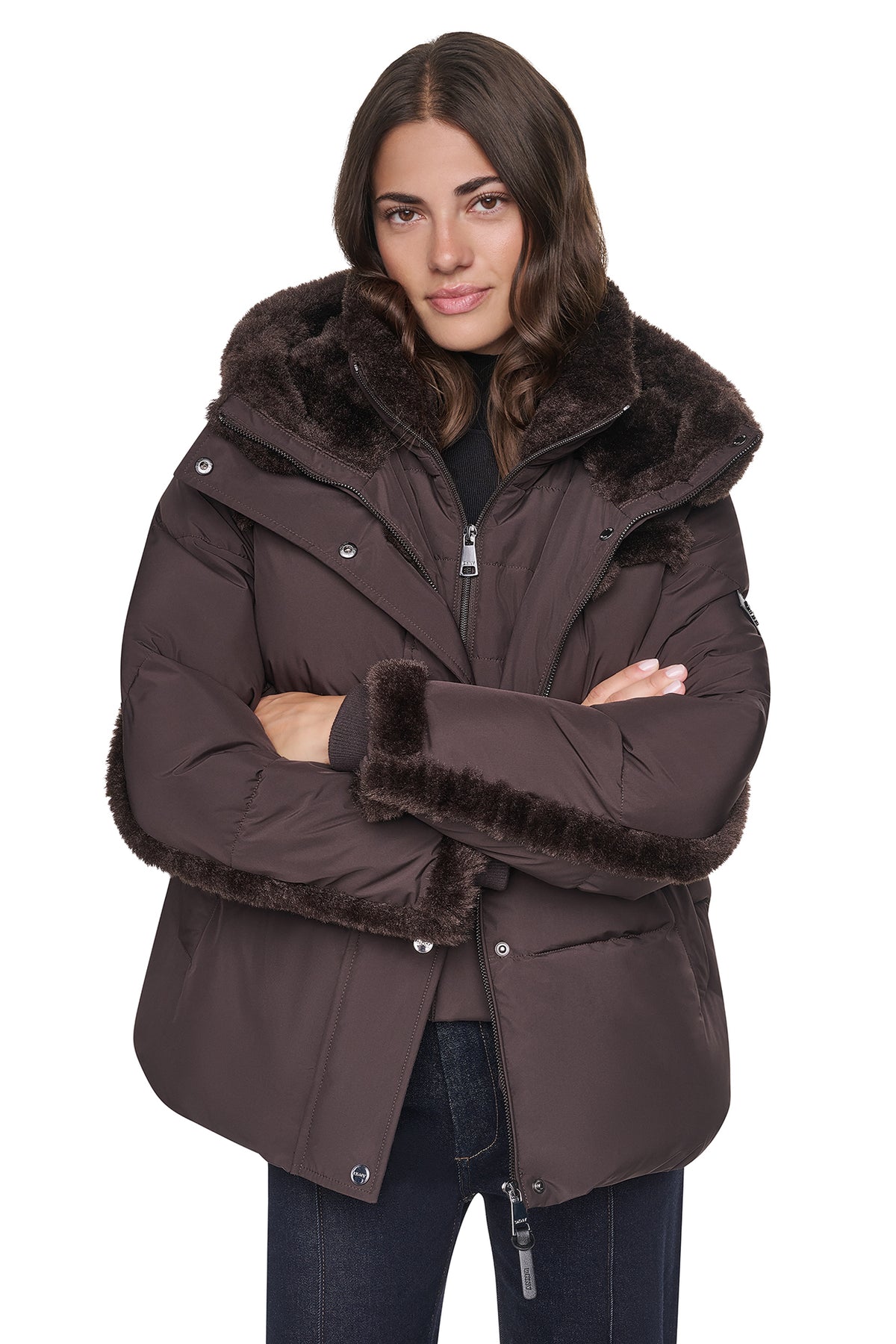 FAUX FUR TRIMMED HOODED PUFFER VIEW 2