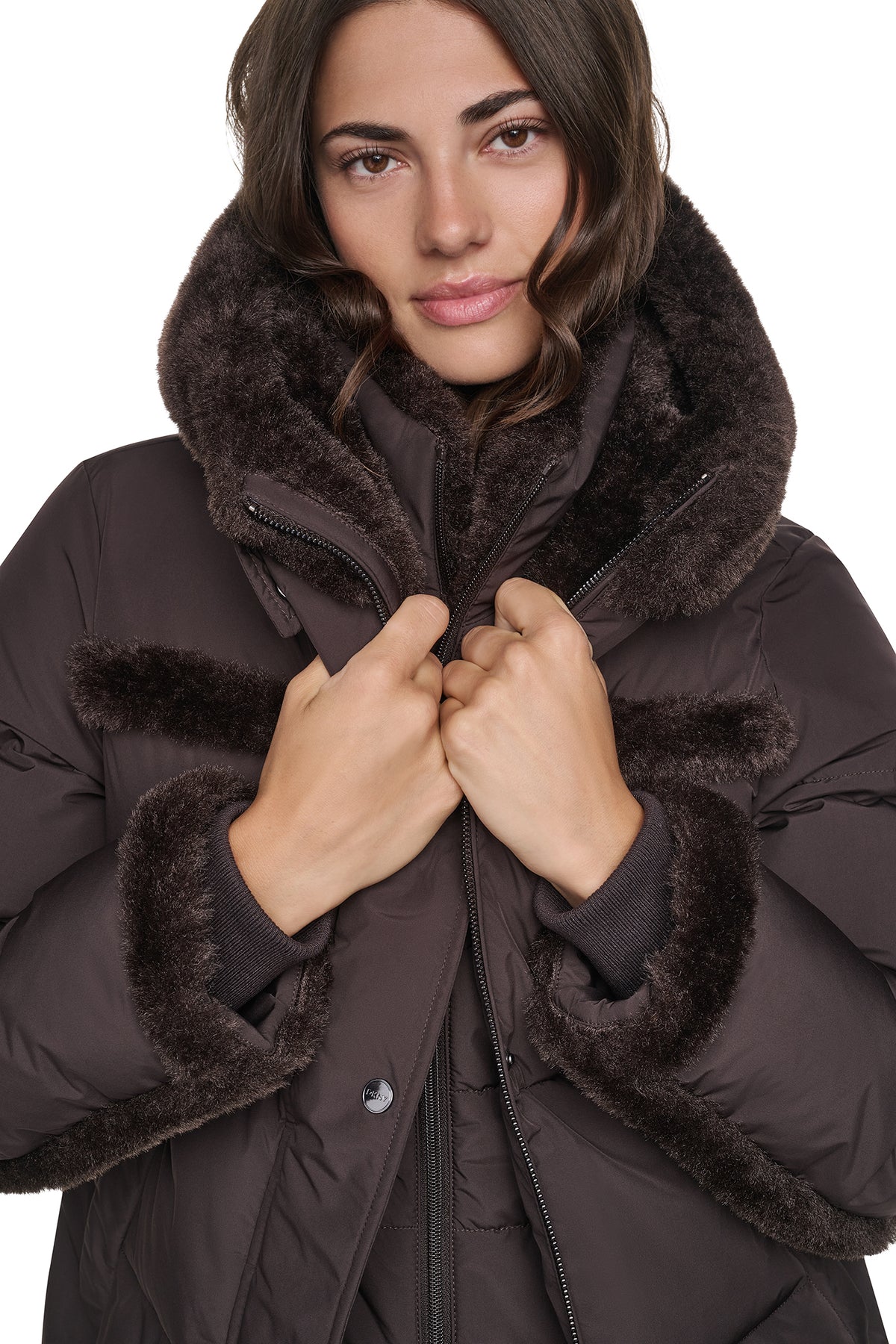 FAUX FUR TRIMMED HOODED PUFFER VIEW 2