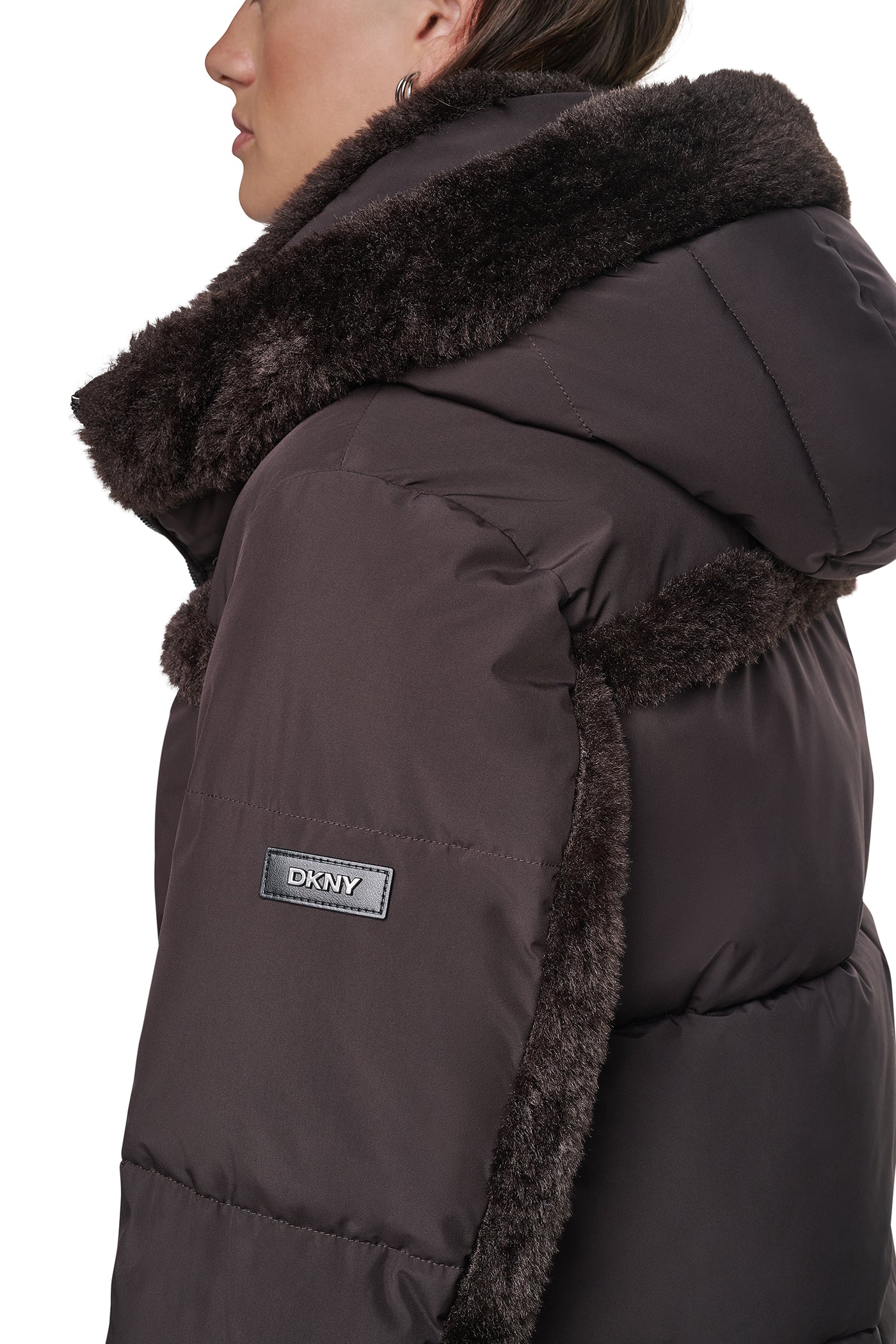 FAUX FUR TRIMMED HOODED PUFFER VIEW 2