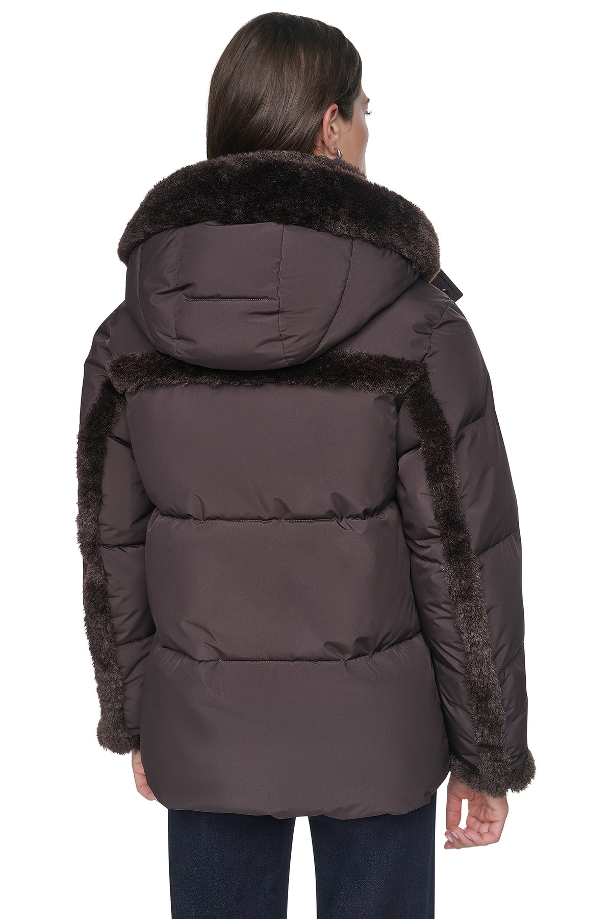 FAUX FUR TRIMMED HOODED PUFFER VIEW 2
