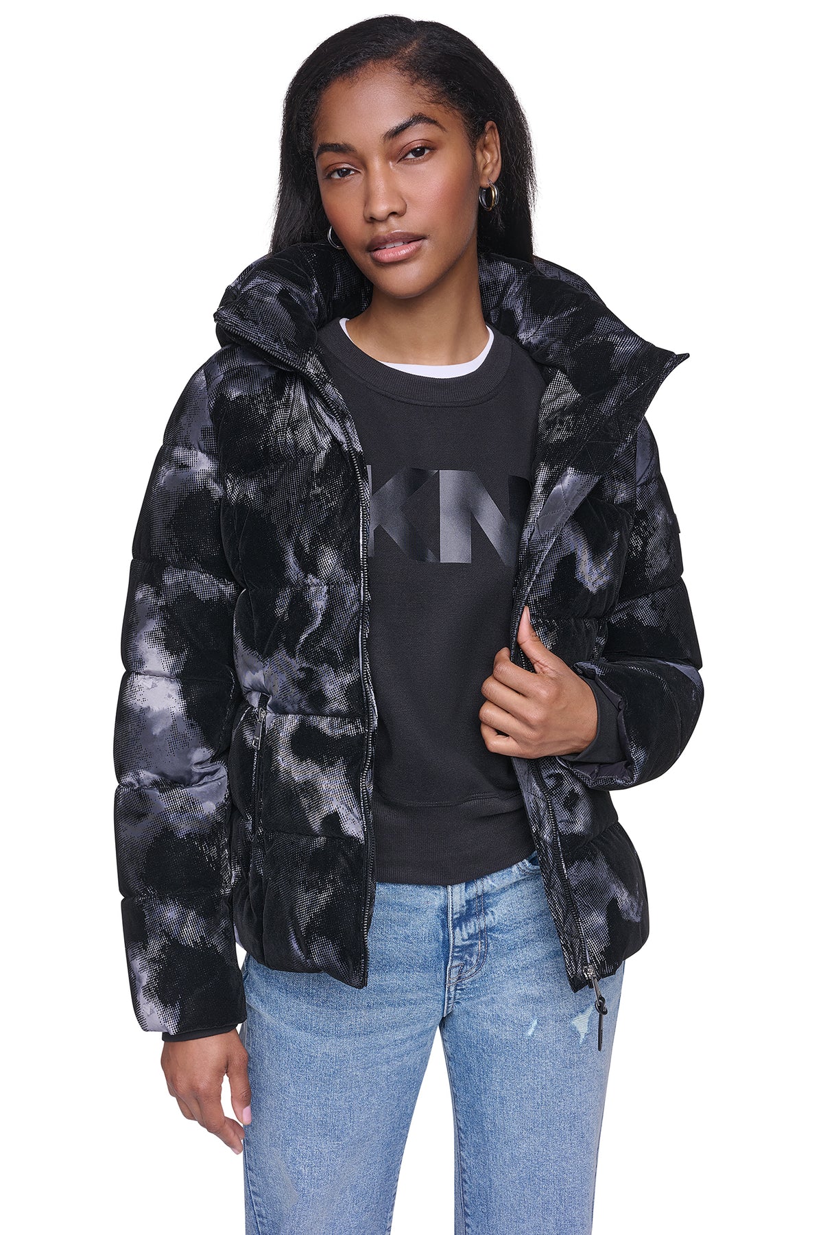 STRETCH HOODED PUFFER JACKET VIEW 2