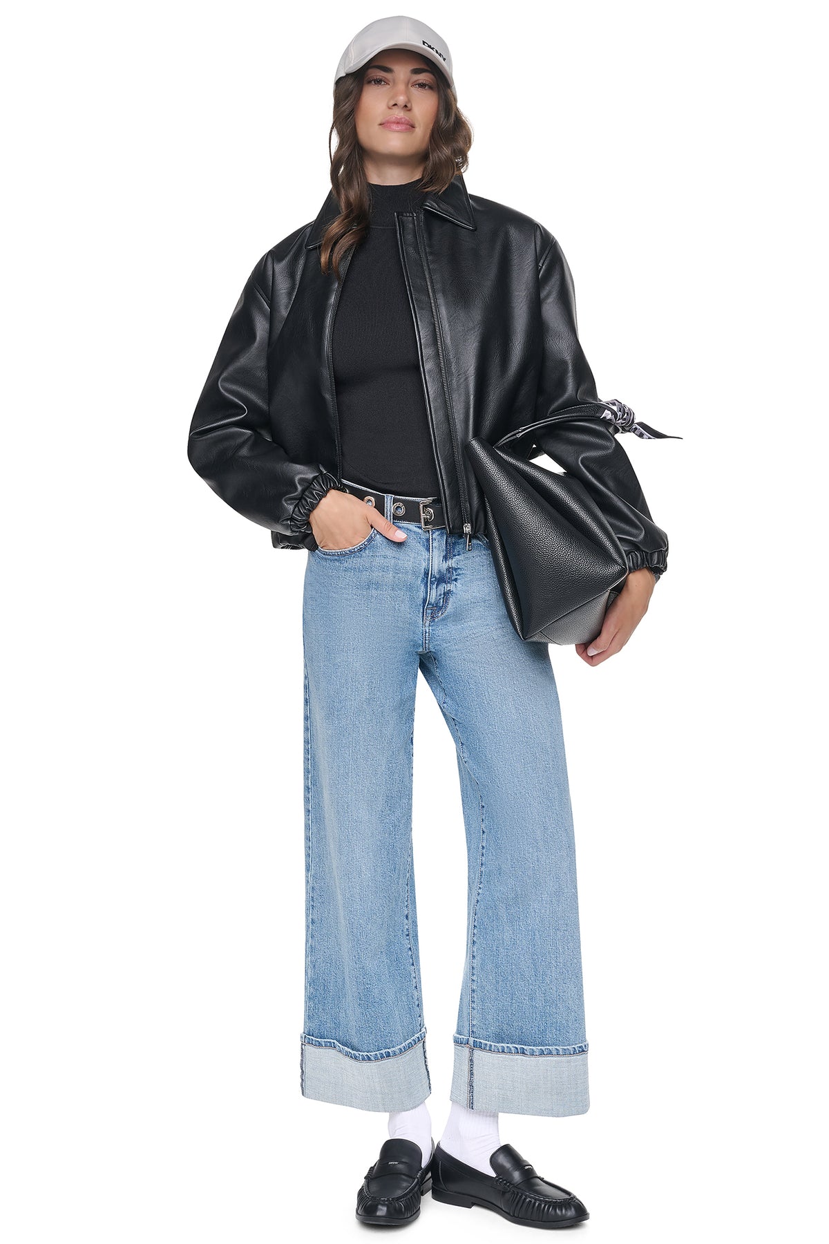 VEGAN LEATHER BUBBLE HEM JACKET VIEW 2