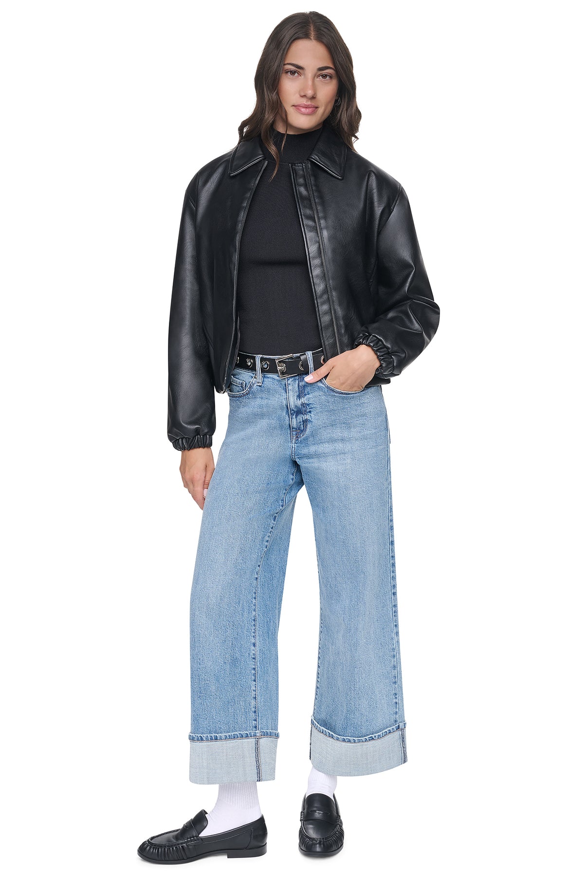 VEGAN LEATHER BUBBLE HEM JACKET VIEW 2