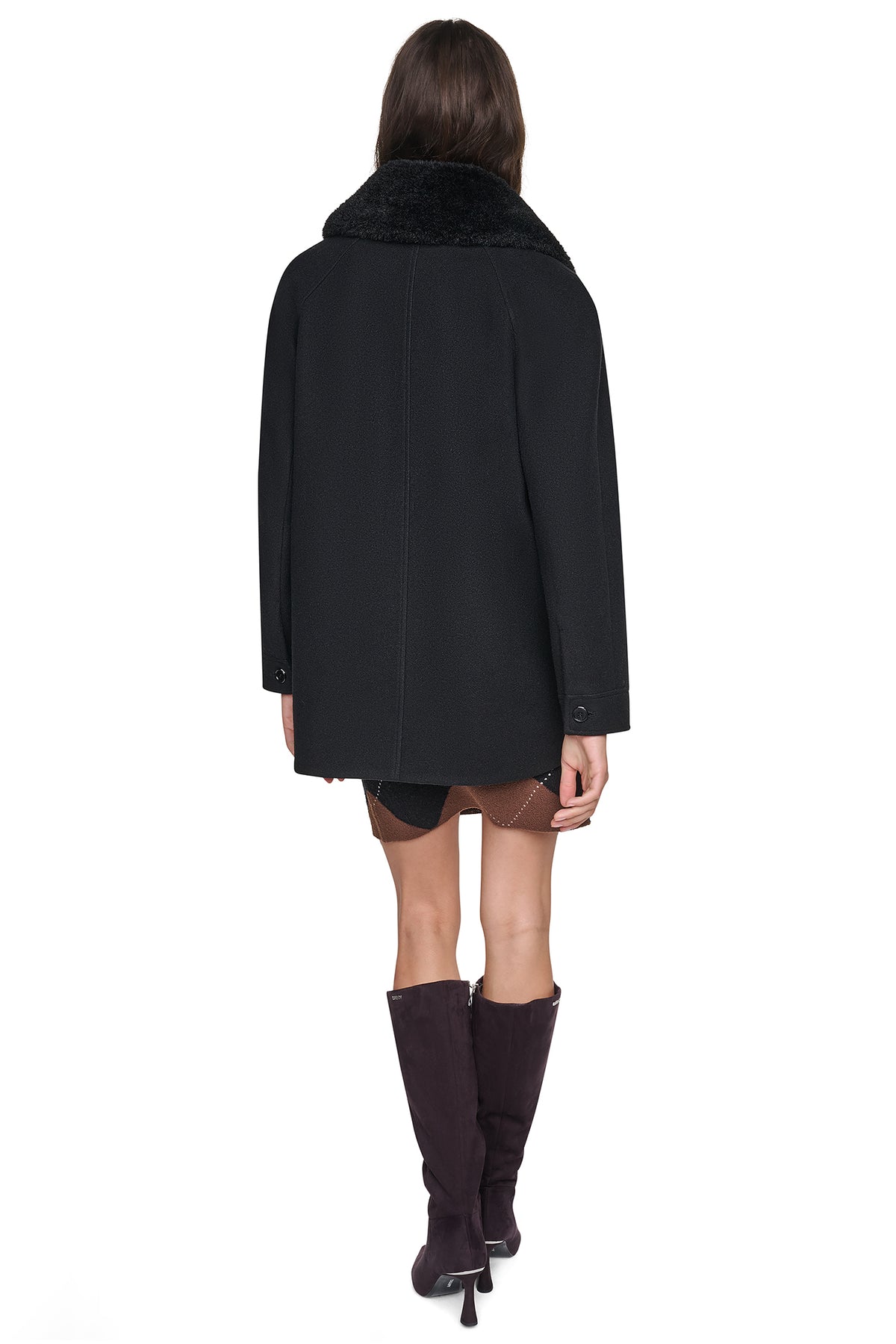 FRONT-ZIP FAUX FUR COLLAR COAT VIEW 2