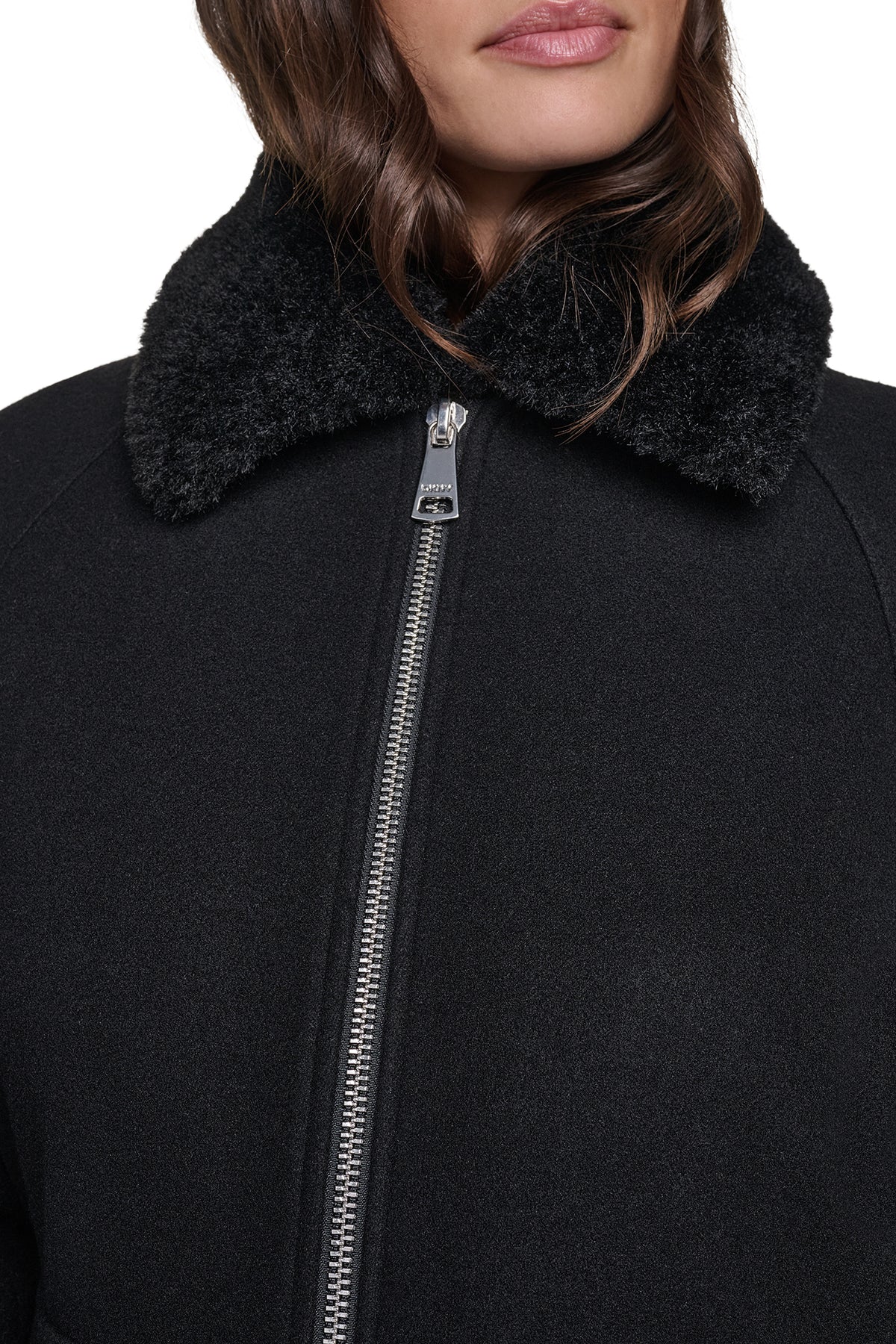FRONT-ZIP FAUX FUR COLLAR COAT VIEW 2