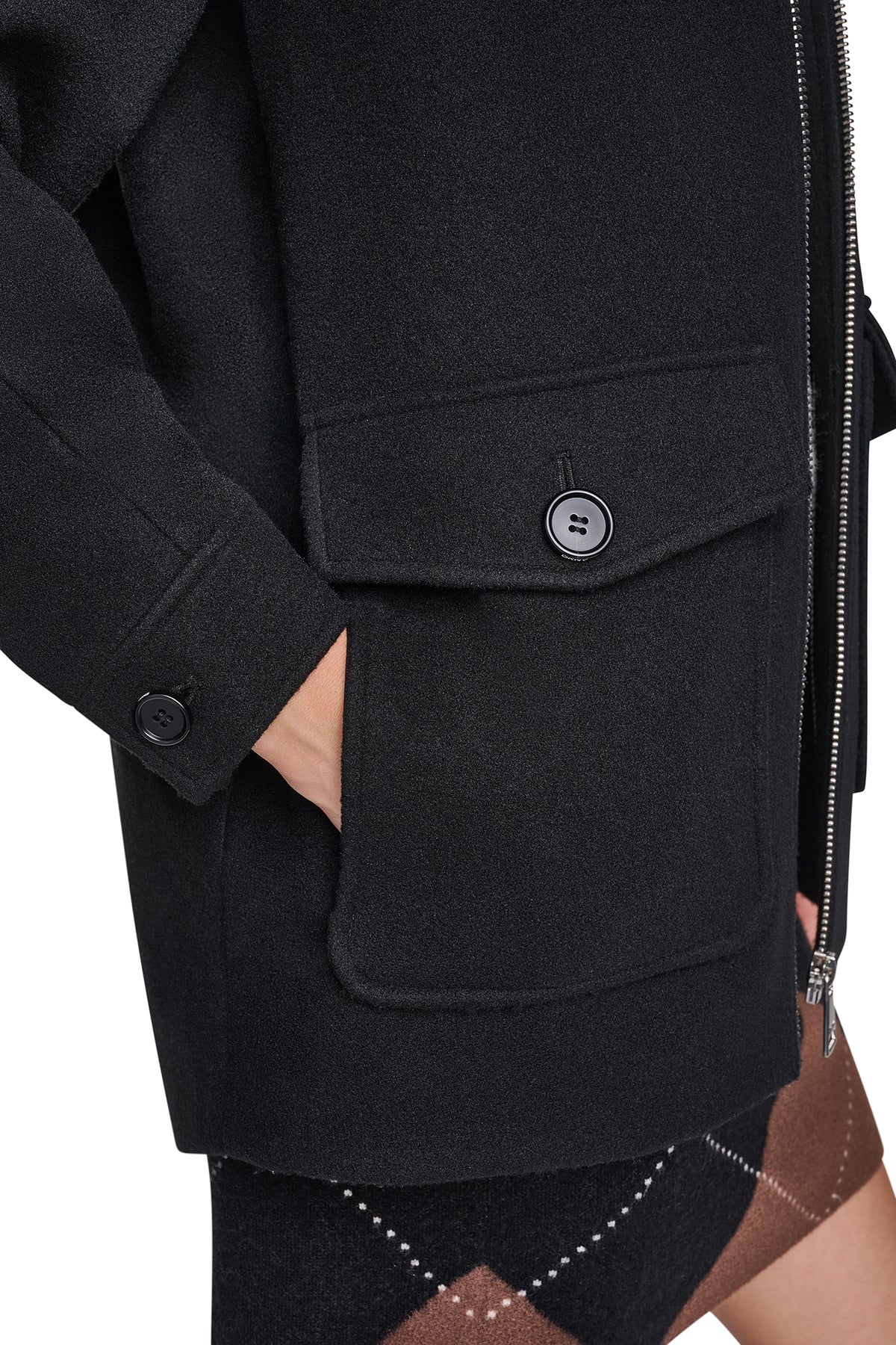 FRONT-ZIP FAUX FUR COLLAR COAT VIEW 2
