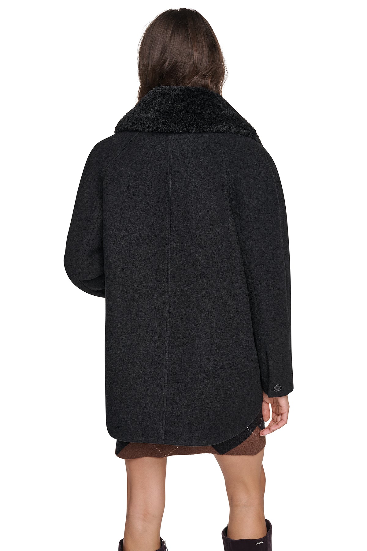 FRONT-ZIP FAUX FUR COLLAR COAT VIEW 2
