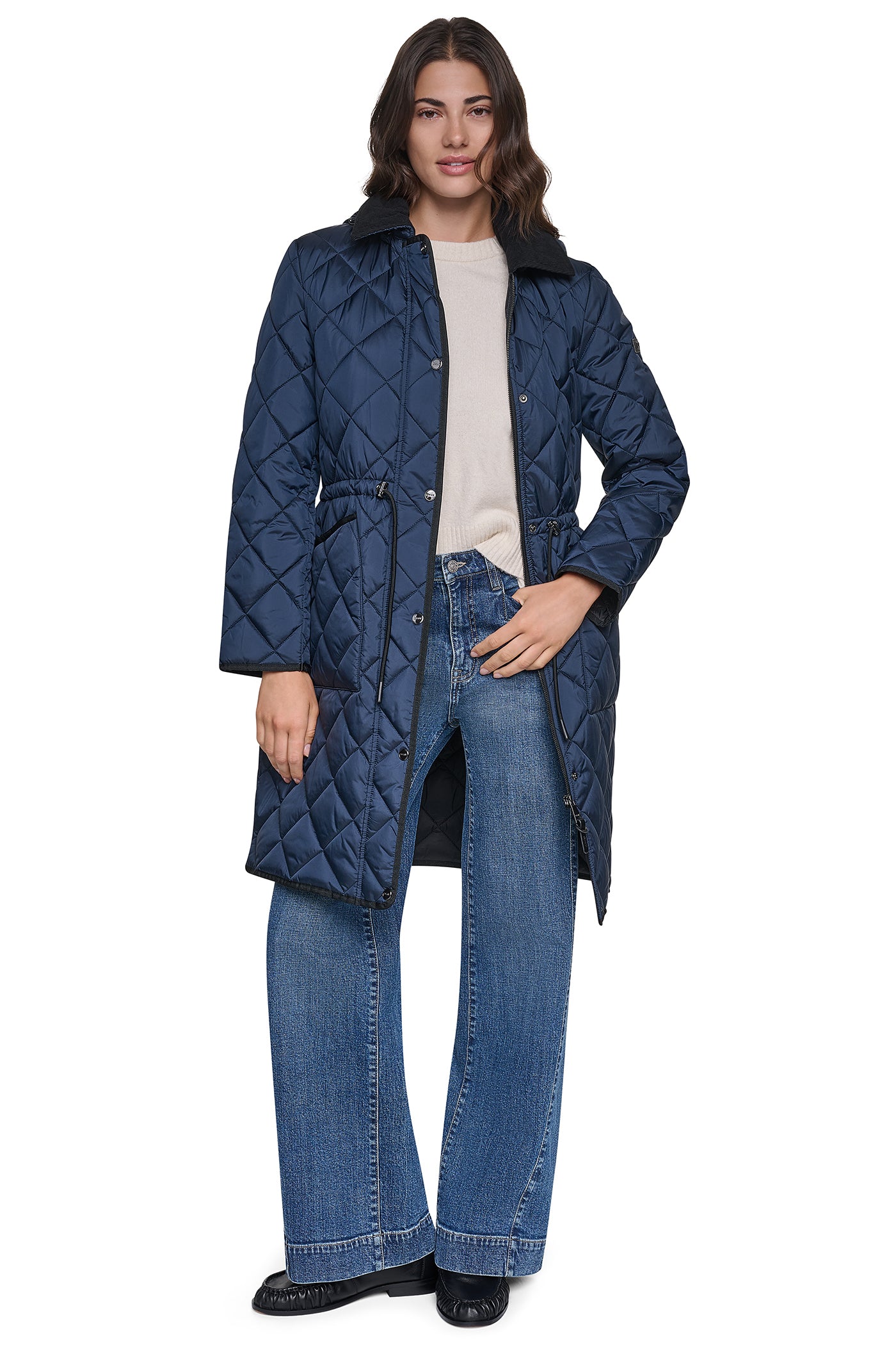 CORDUROY COLLAR HOODED QUILTED COAT VIEW 4