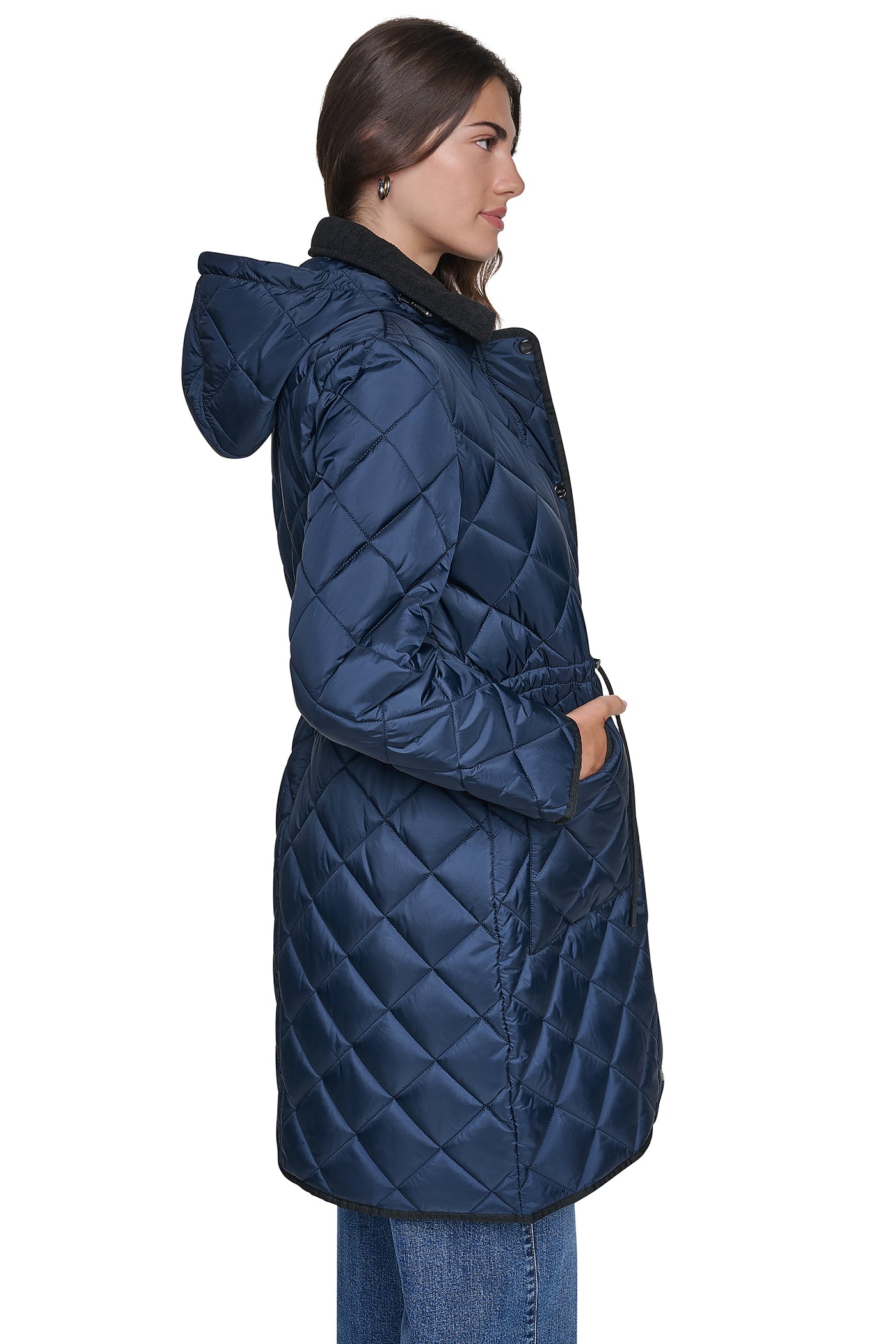 CORDUROY COLLAR HOODED QUILTED COAT VIEW 3