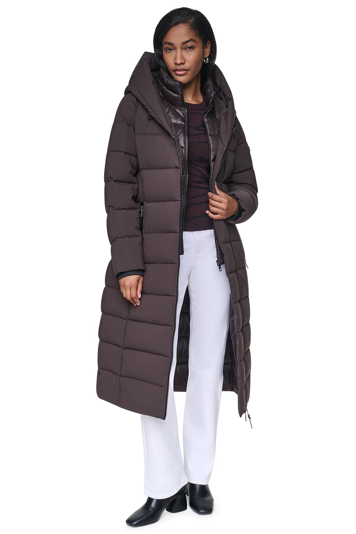 MAXI HOODED PUFFER COAT WITH INNER BIB VIEW 2