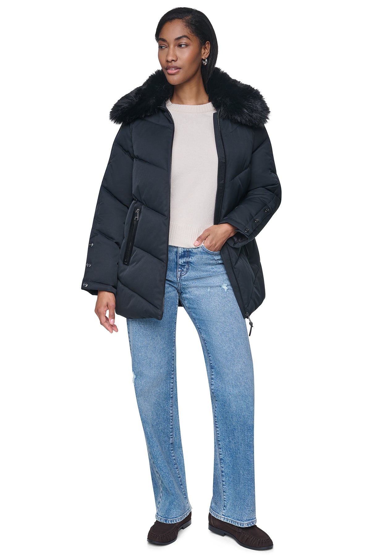PUFFER WITH FAUX FUR COLLAR VIEW 2