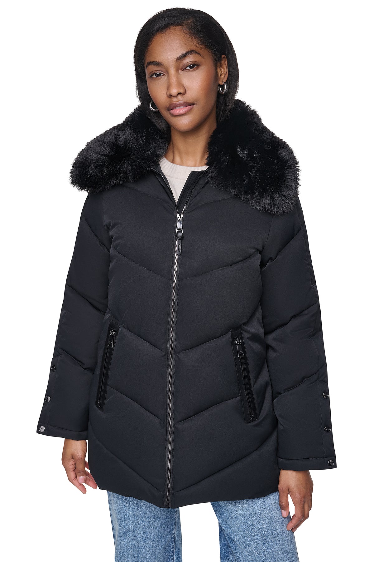 PUFFER WITH FAUX FUR COLLAR VIEW 1