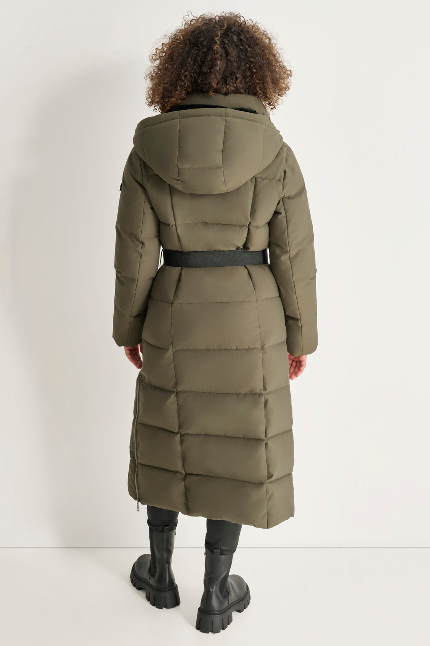 LODEN BOX QUILT LONG PUFFER WITH BELT, BACK VIEW | WOMENS COATS & JACKETS
