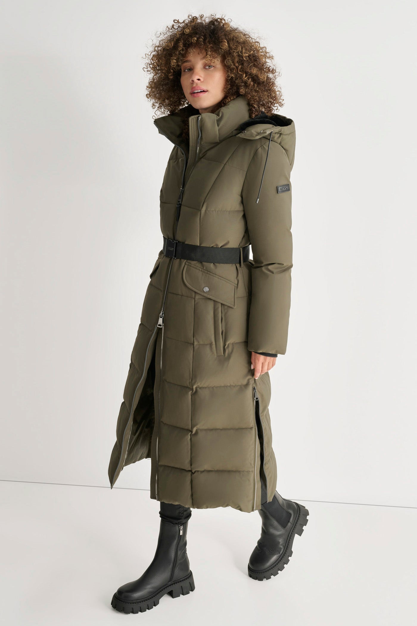 BOX QUILT LONG PUFFER WITH BELT VIEW 3 | WOMENS COATS & JACKETS