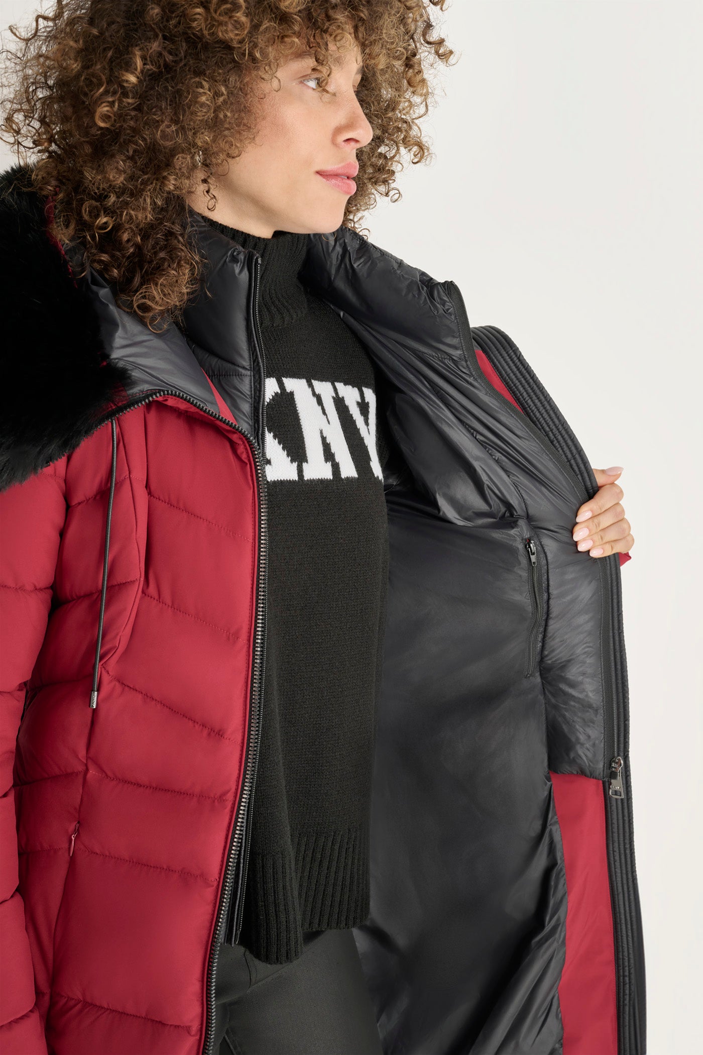 BIBBED FAUX-FUR HOODED PUFFER VIEW 6