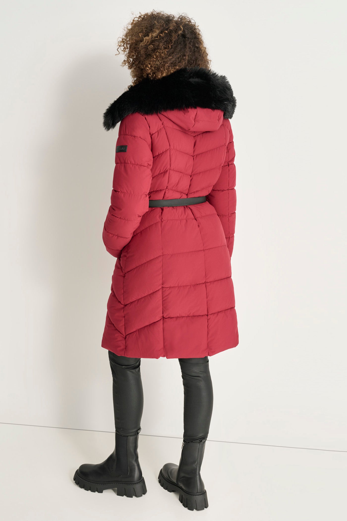 Tibetan BIBBED FAUX-FUR HOODED PUFFER, BACK VIEW | WOMEN'S SWEATERS & TOPS