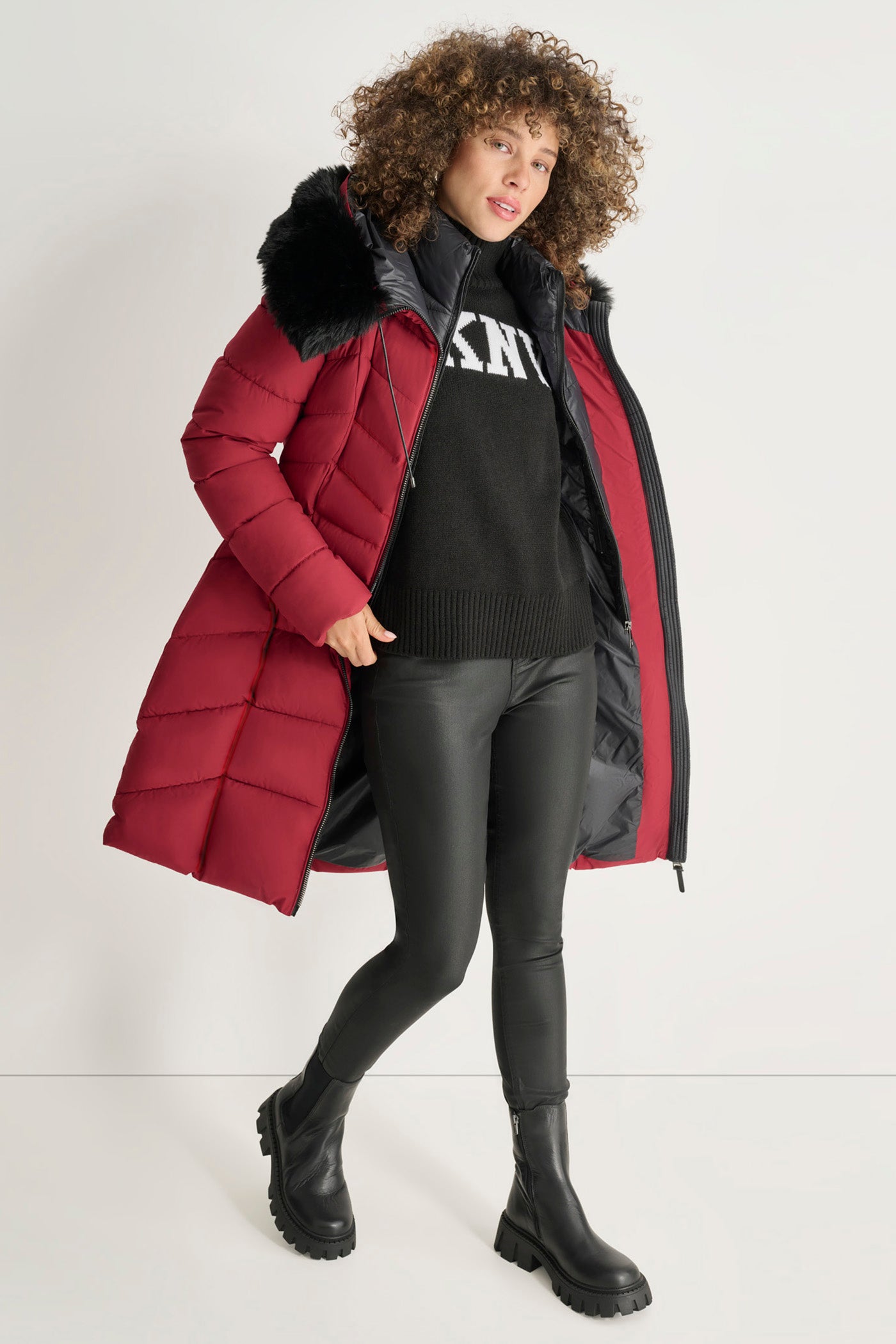 BIBBED FAUX-FUR HOODED PUFFER VIEW 4