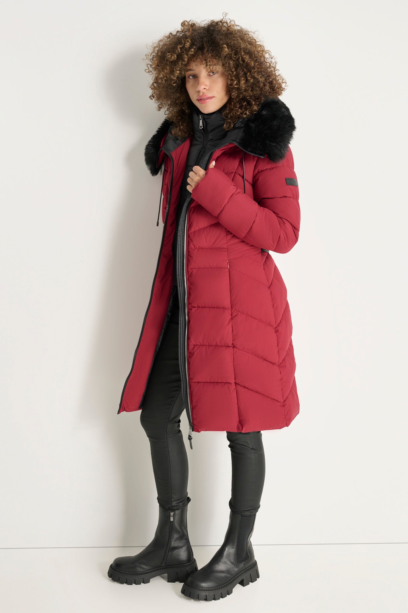 BIBBED FAUX-FUR HOODED PUFFER VIEW 3
