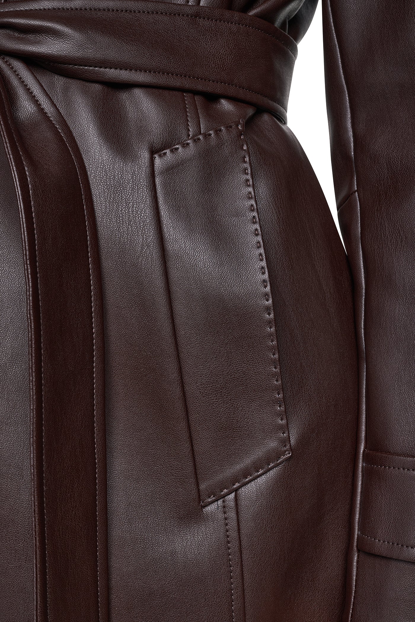 FAUX LEATHER BELTED LONG TRENCH VIEW 9
