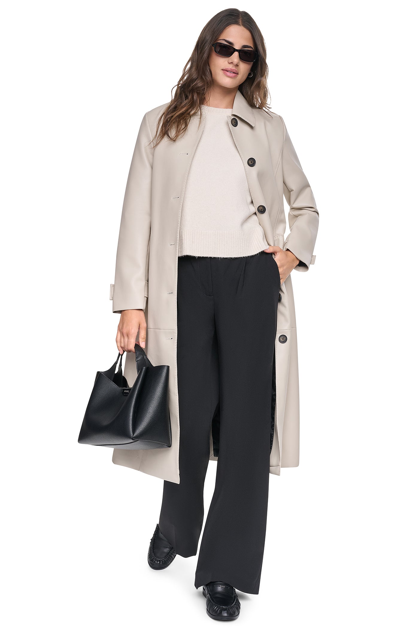 FAUX LEATHER BELTED LONG TRENCH VIEW 5