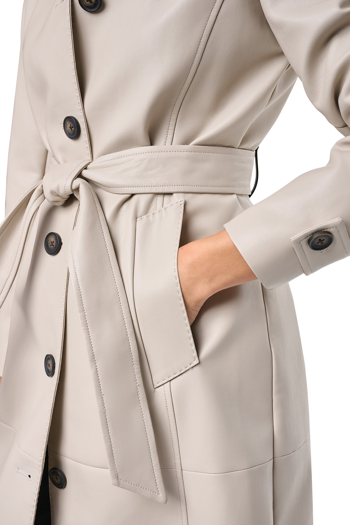 FAUX LEATHER BELTED LONG TRENCH VIEW 6