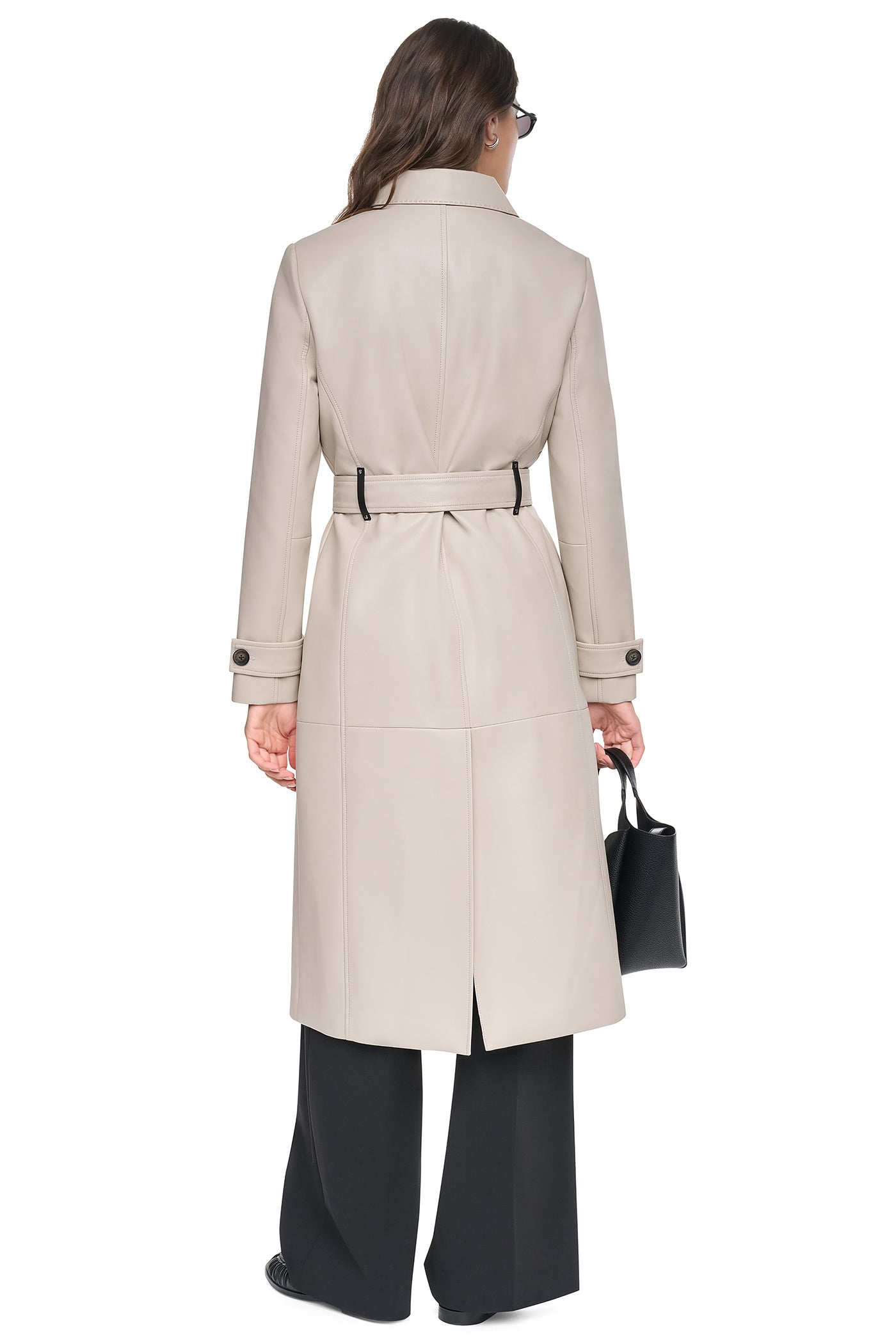 FAUX LEATHER BELTED LONG TRENCH VIEW 3