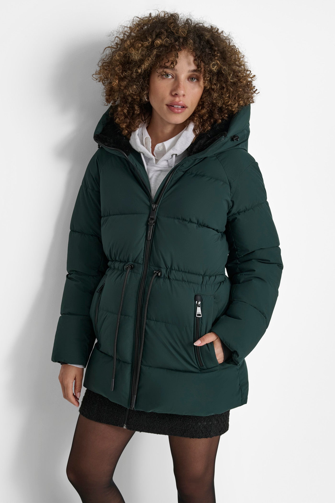 PINE MID LENGTH LUSH PUFFER JACKET, FRONT VIEW | New Arrivals
