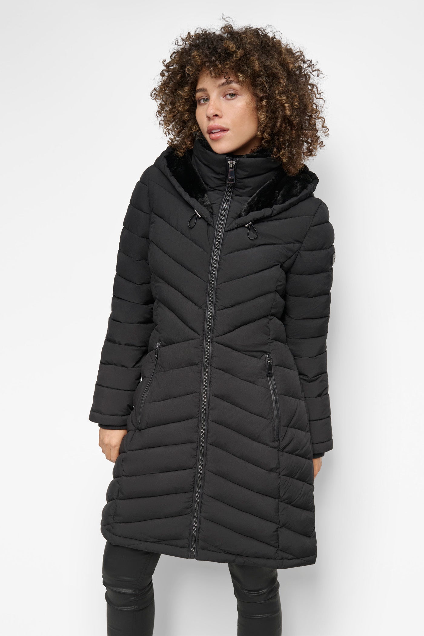 Long Puffer Coat Dkny Black Coat Fur Collar Fur Collar Packable