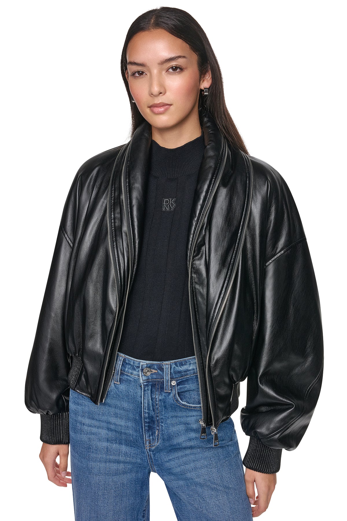 VEGAN LEATHER BOMBER JACKET VIEW 2