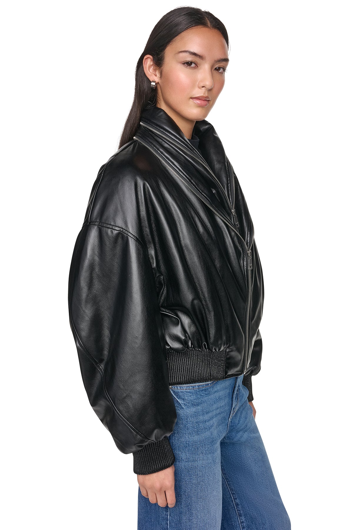 VEGAN LEATHER BOMBER JACKET VIEW 2