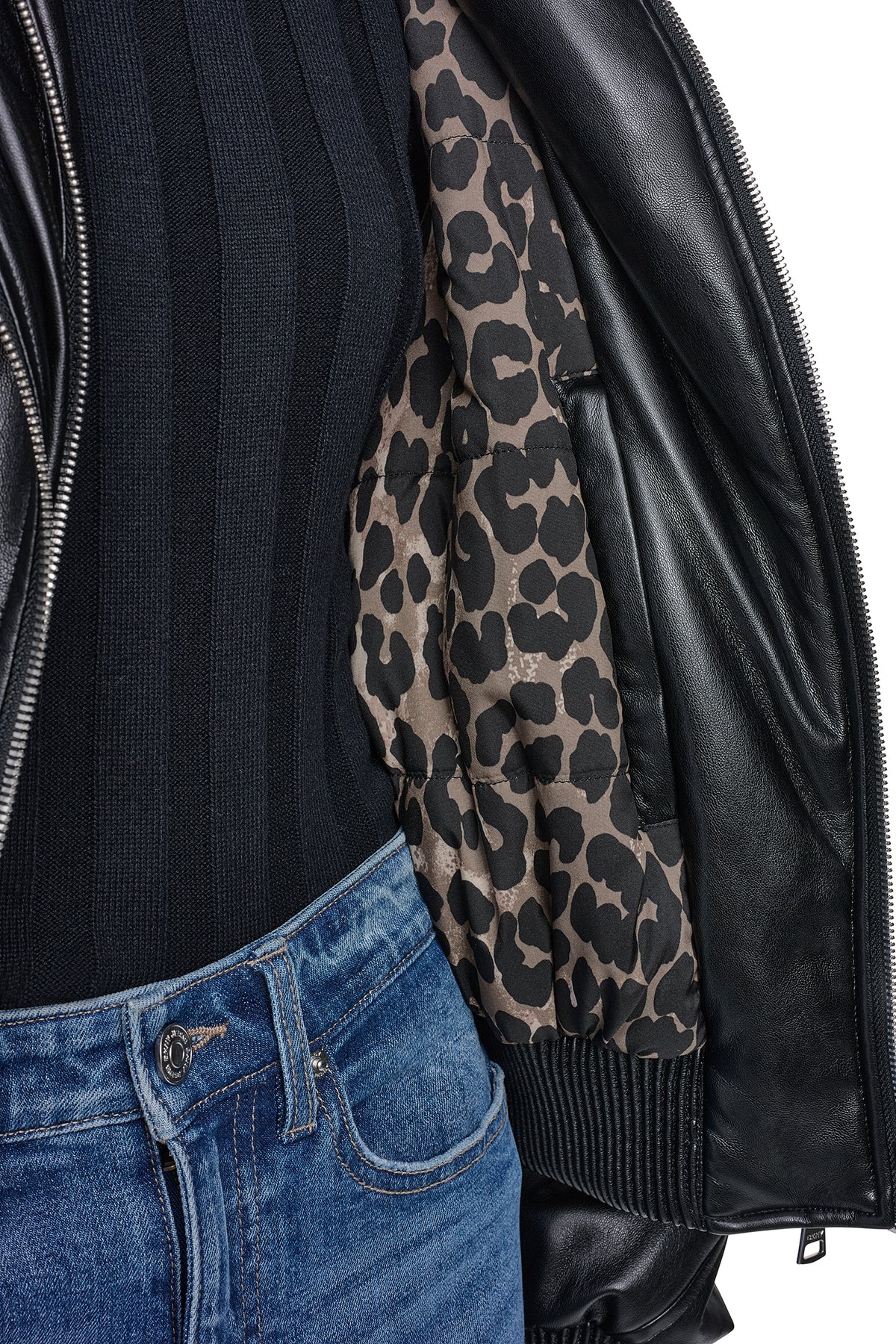VEGAN LEATHER BOMBER JACKET VIEW 2