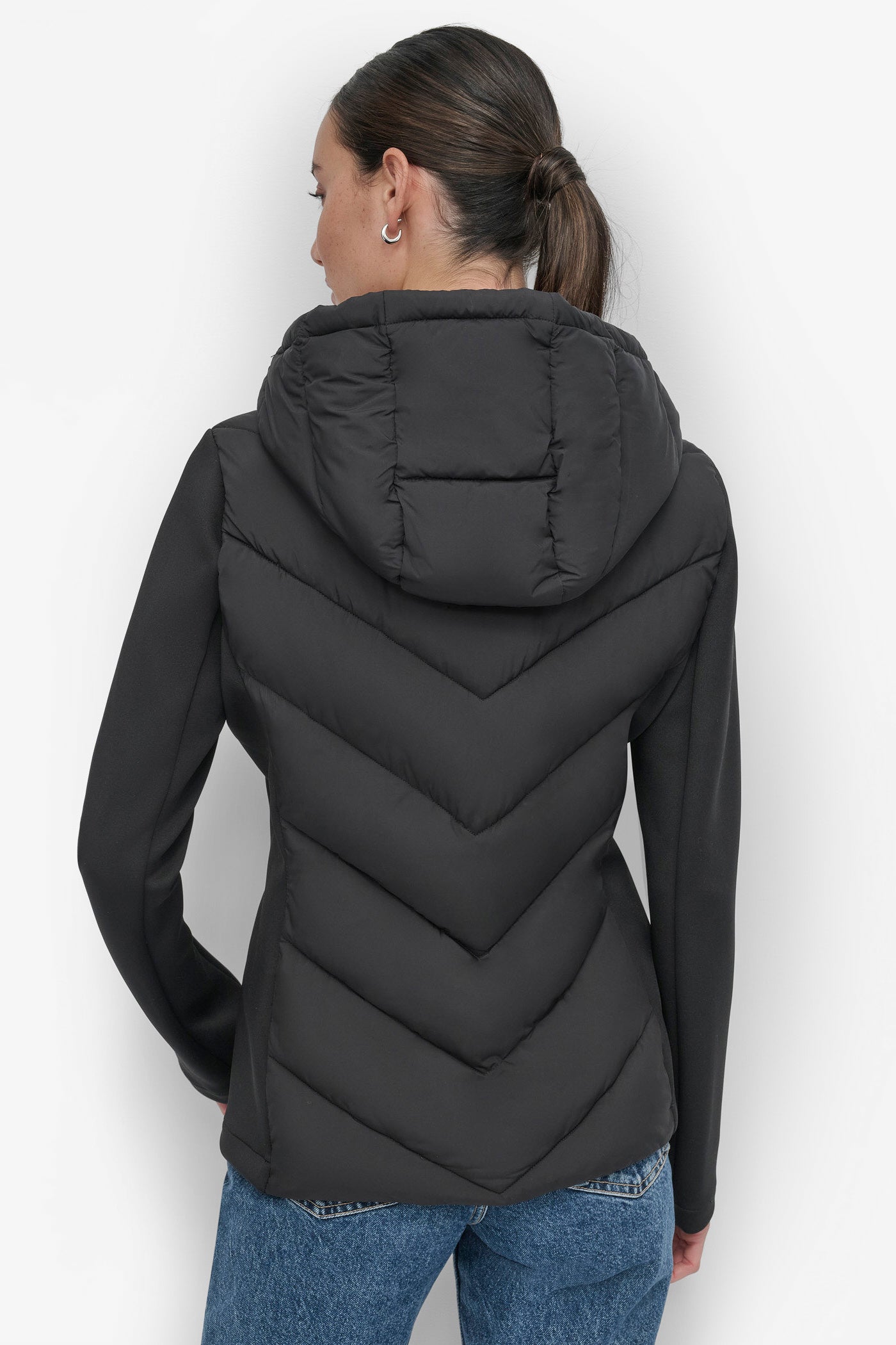 Black MIXED MEDIA LIGHT WEIGHT PUFFER, VIEW 2 | Jackets & Blazers