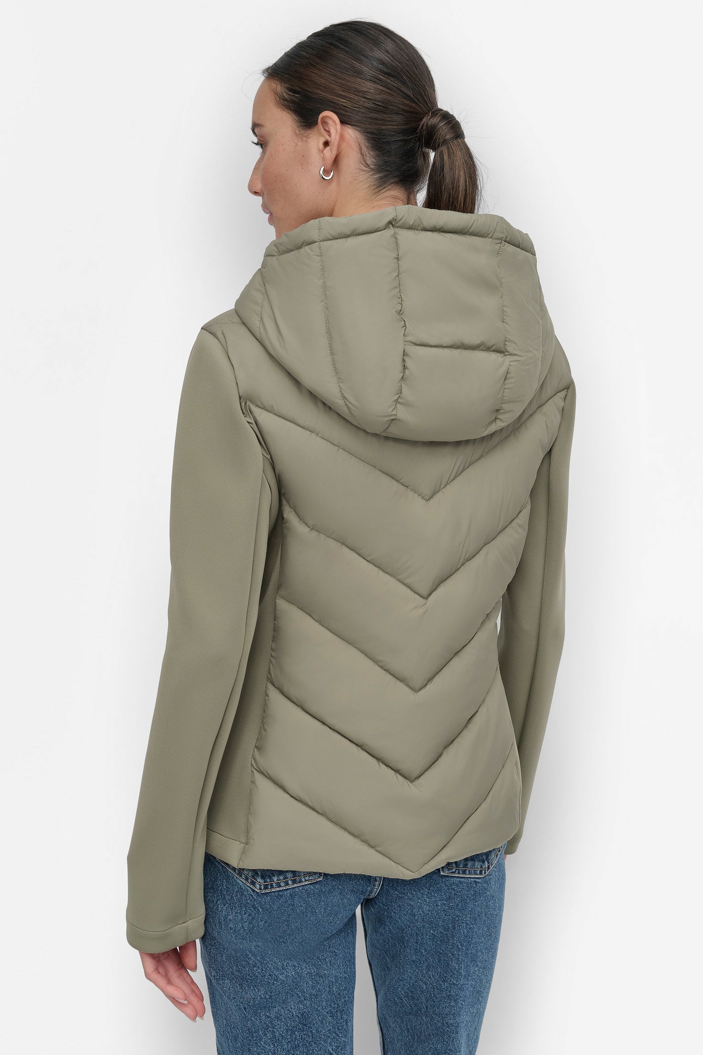 Green MIXED MEDIA LIGHT WEIGHT PUFFER, BACK VIEW | Not Clearance or Preorder