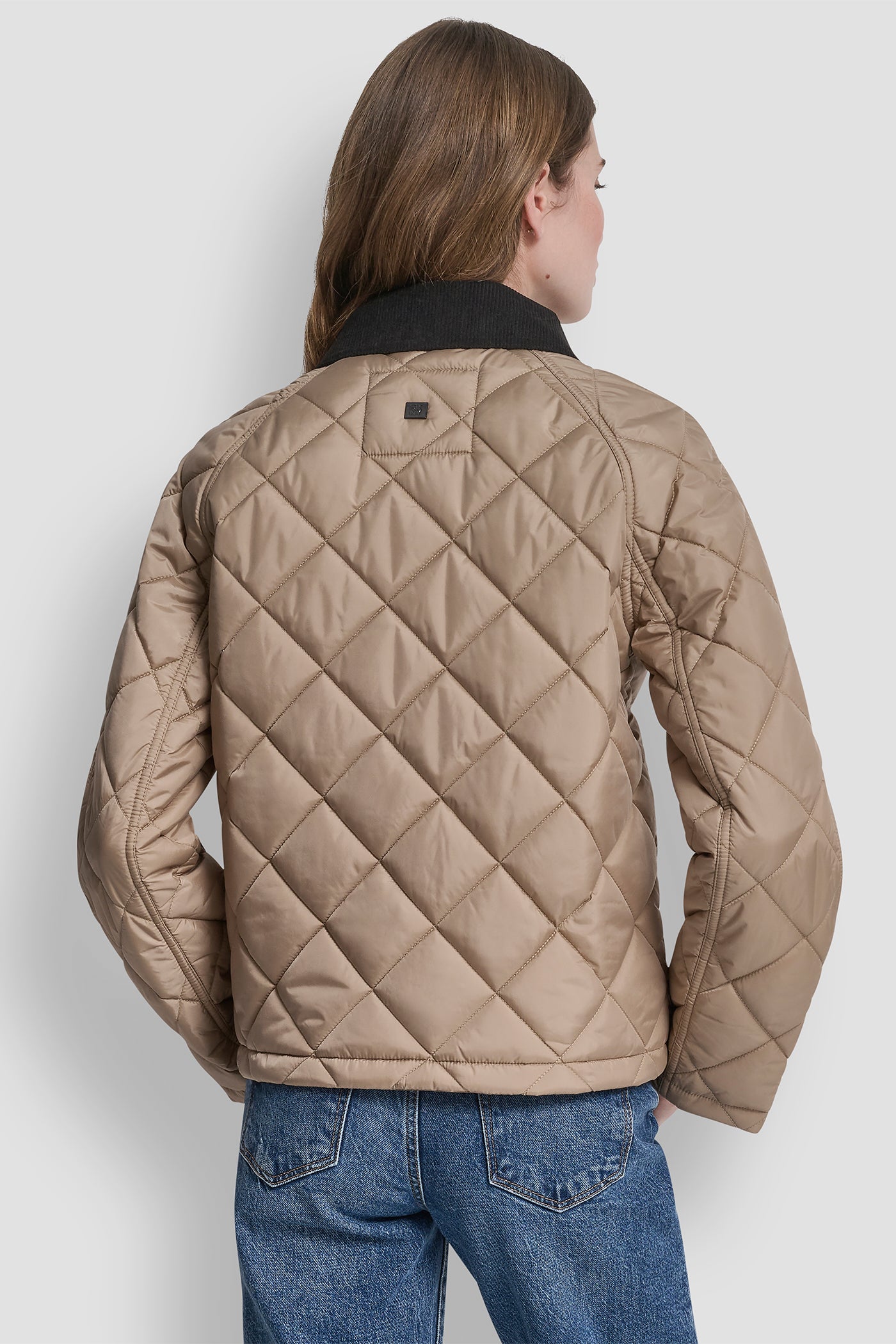 Khaki QULITED JACKET WITH CONTRAST COLLAR, BACK VIEW | WOMENS COATS & JACKETS