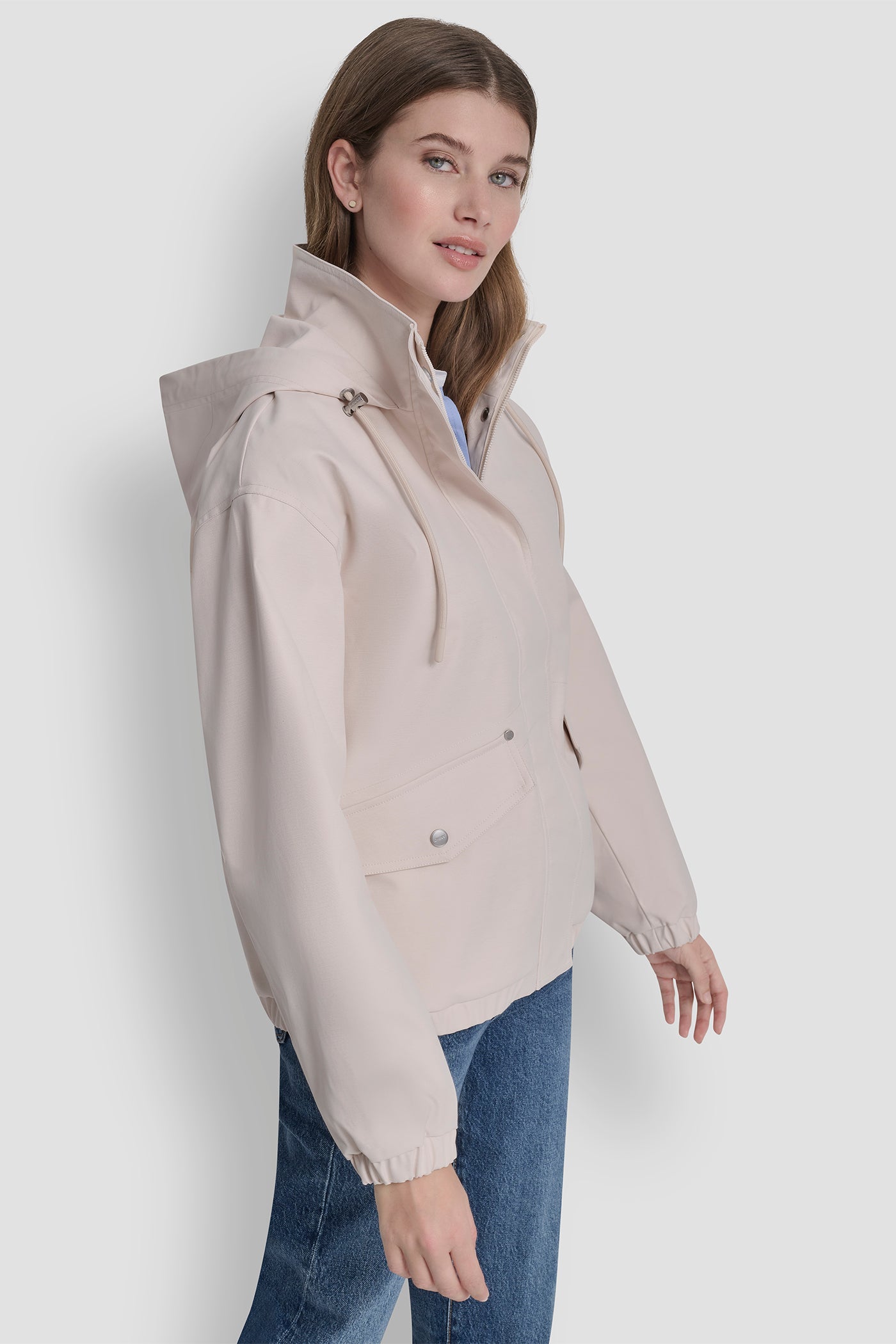 HIGH COLLAR BOMBER JACKET WITH HOOD VIEW 3 | WOMENS COATS & JACKETS