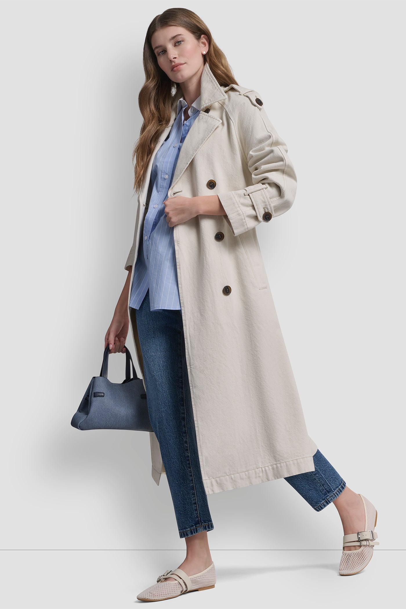 Parchment LONG BELTED TRENCH COAT, VIEW 1 | WOMENS COATS & JACKETS