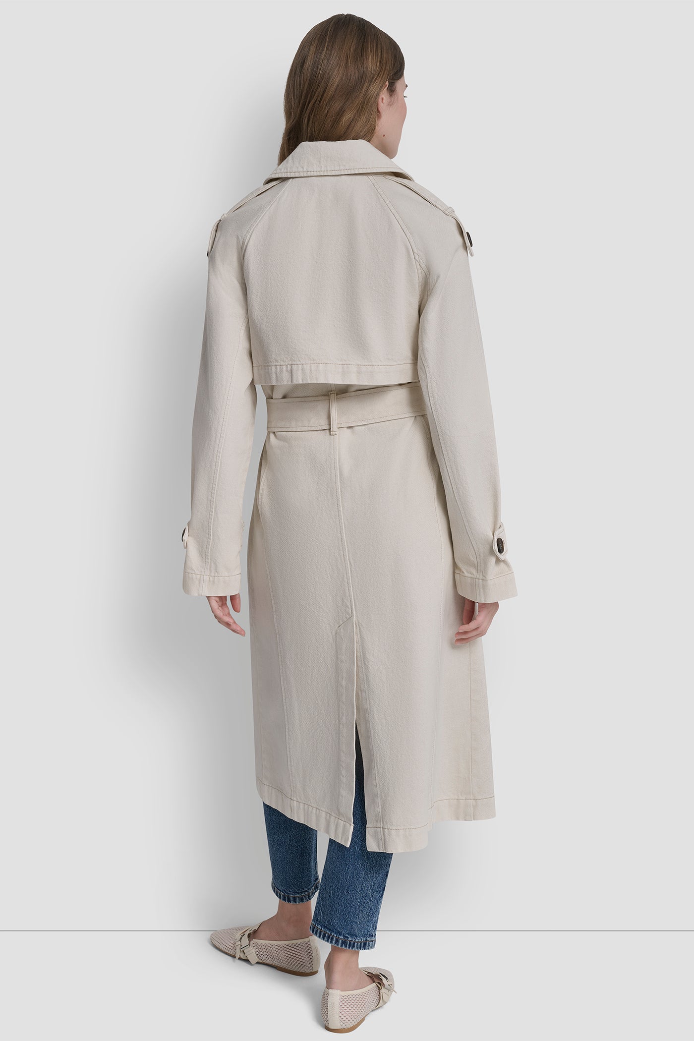 Parchment LONG BELTED TRENCH COAT, VIEW 2  Spring 2026 Campaign
