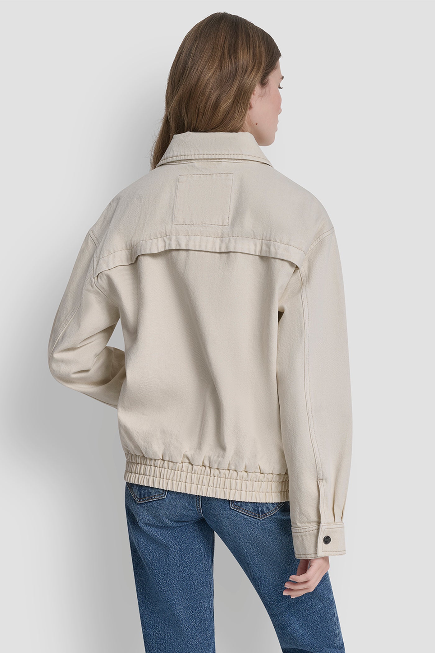 Parchment COLLARED FULL ZIP BOMBER JACKET, BACK VIEW | WOMENS COATS & JACKETS