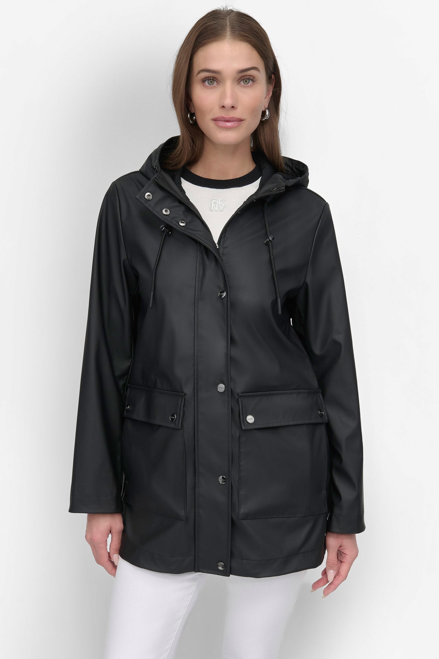Black BUTTON UP RAIN COAT, VIEW 1 | Outerwear Under $100
