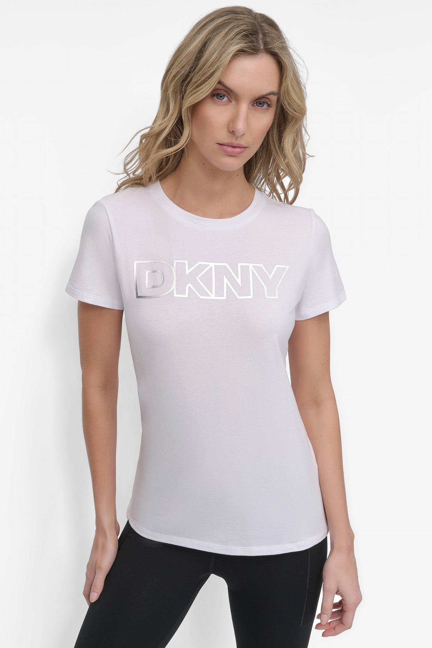 WHITE/SILVER EXPLODED LOGO CREW NECK TEE, FRONT VIEW | All Products