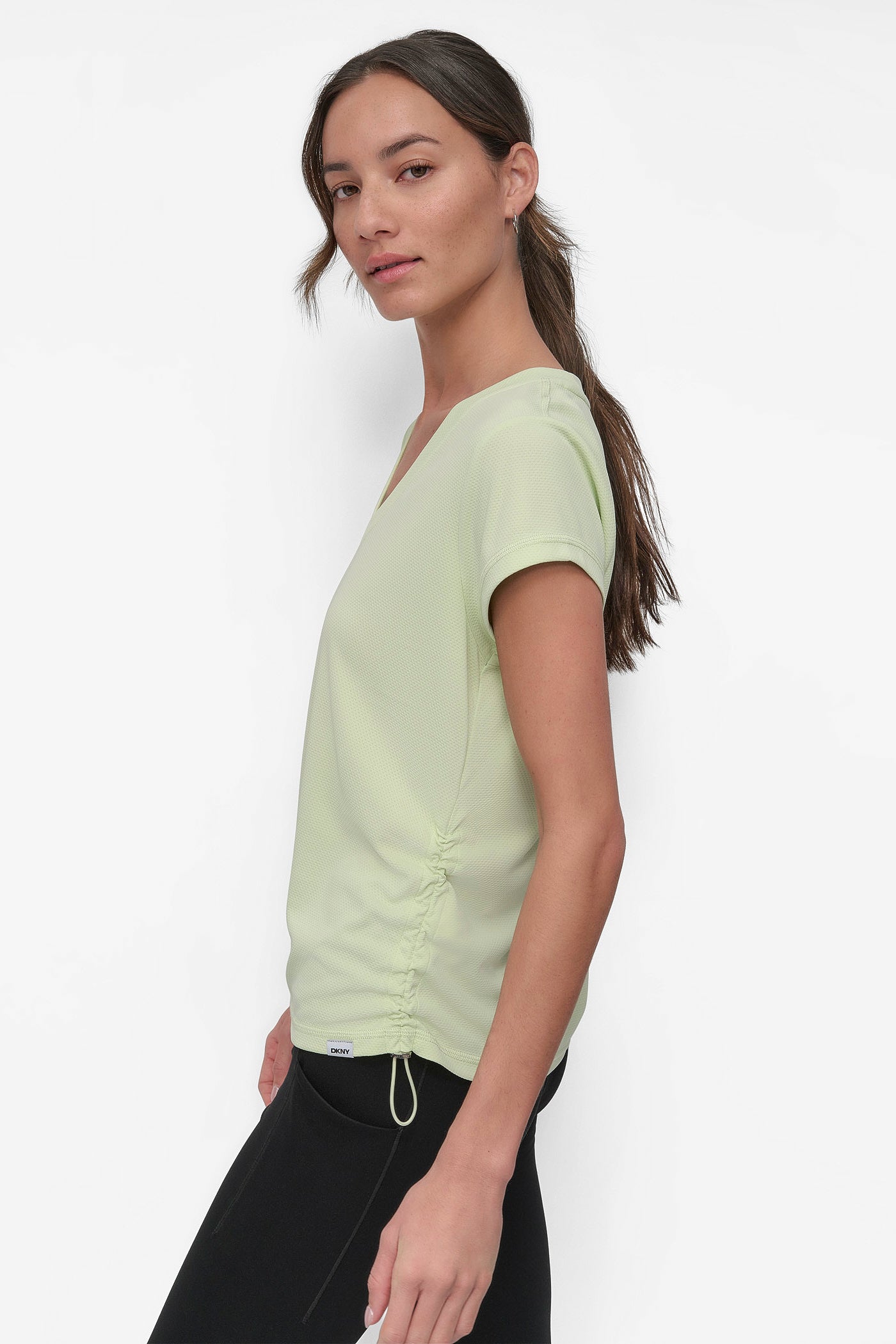 RUCHED TECH-MESH PERFORMANCE TEE VIEW 3 | DKNY Sport
